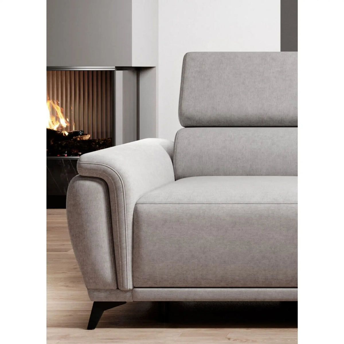 Coltar extensibil ATLANTA, sezlong dreapta, stofa clasica bej - Austin 2, cu lada depozitare si tetiere reglabile, 281x203x98 cm