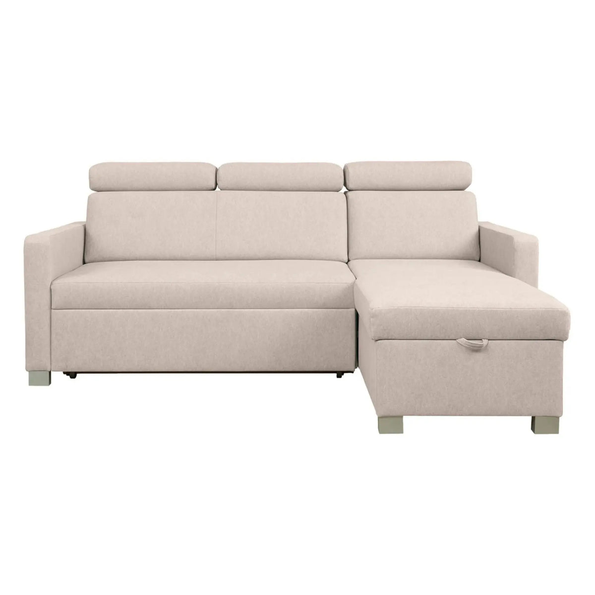 Coltar extensibil BRICO, universal, stofa catifelata bej - Element 17, cu lada depozitare, 204x168x99 cm