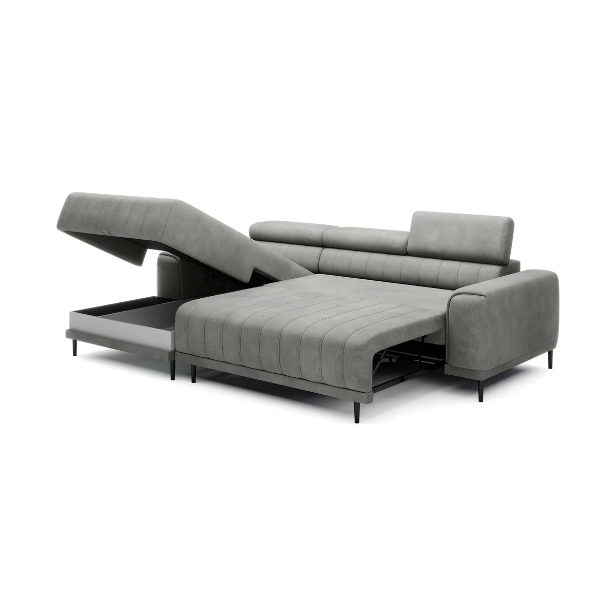 Coltar extensibil CALDO MINI, personalizabil, cu lada depozitare si tetiere reglabile, 272x178x99 cm