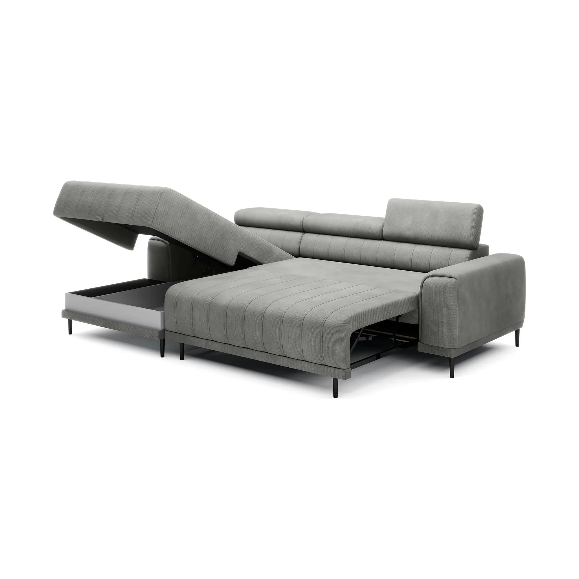 Coltar extensibil CALDO MINI, personalizabil, cu lada depozitare si tetiere reglabile, 272x178x99 cm