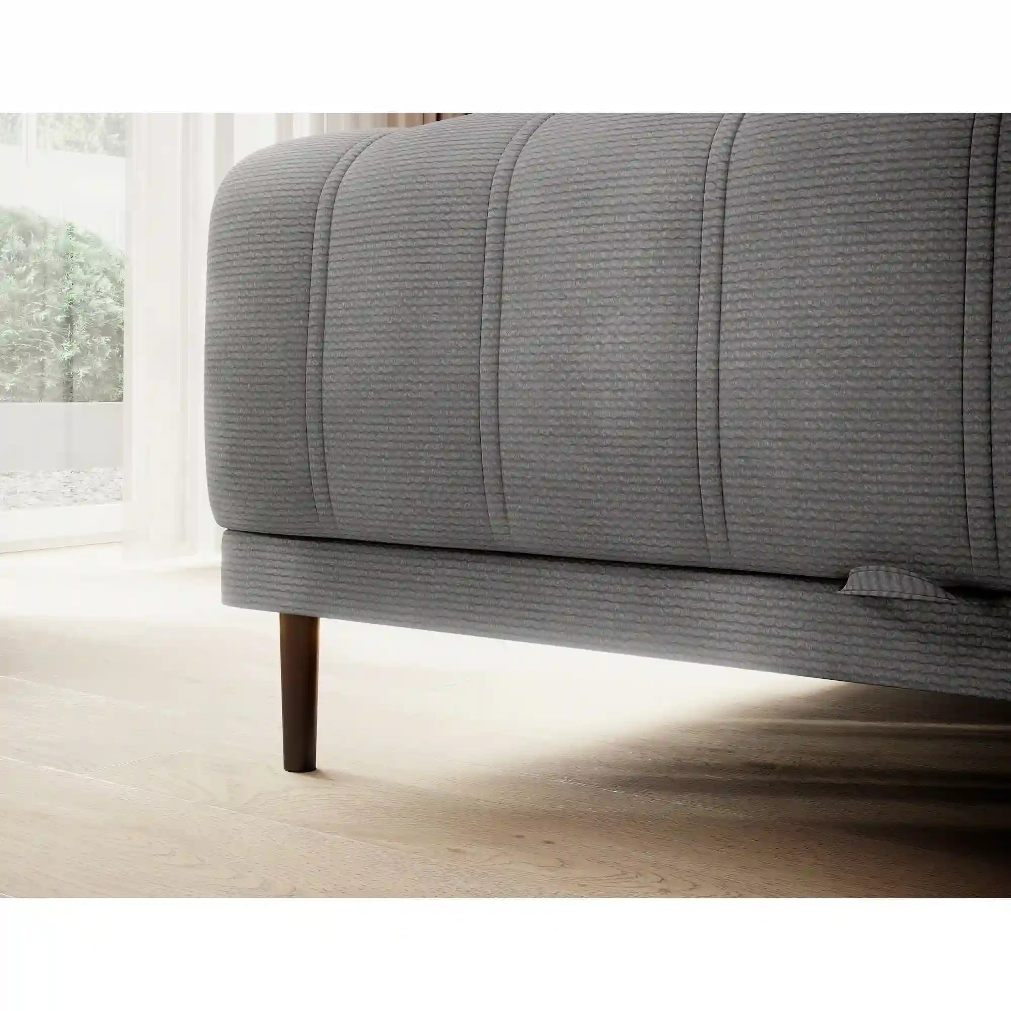 Coltar extensibil CALDO MINI, sezlong dreapta, stofa catifelata verde menta - Salvador 12, Gama Premium, cu lada depozitare si tetiere reglabile, 272x178x99 cm