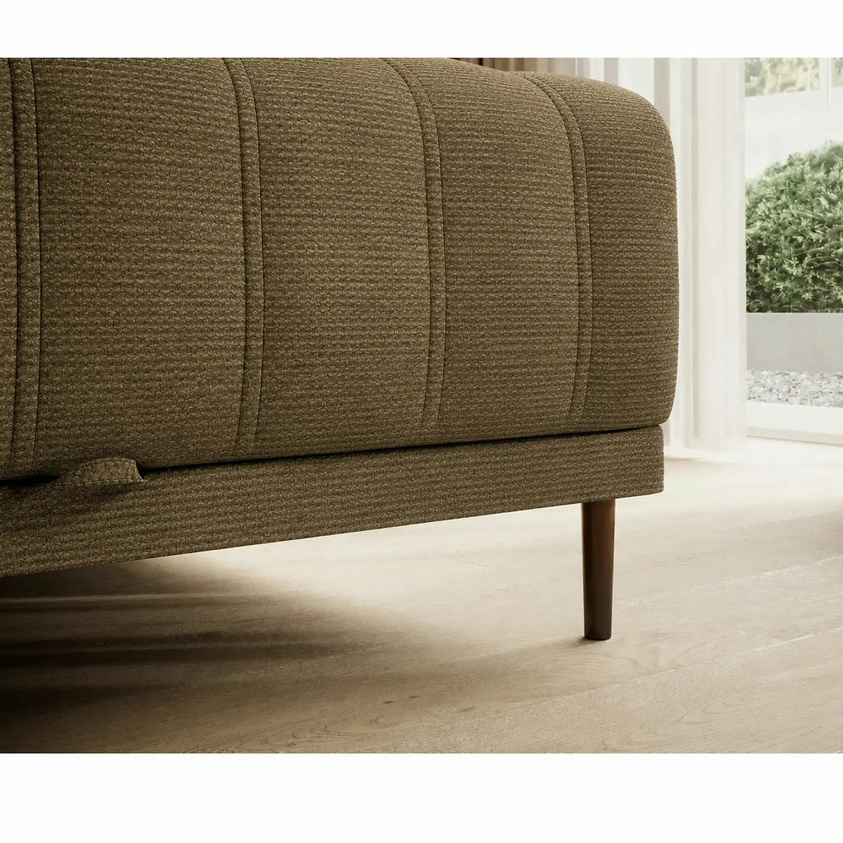 Coltar extensibil CALDO MINI, sezlong dreapta, stofa catifelata verde olive - Salvador 10, cu lada depozitare si tetiere reglabile, 272x178x99 cm