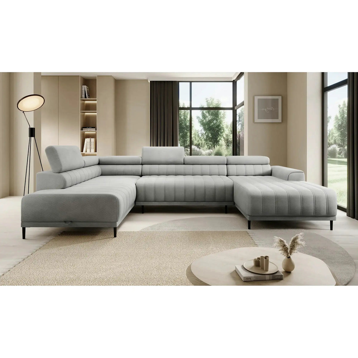 Coltar extensibil CALDO XL, personalizabil, cu lada depozitare si tetiere reglabile, 342x200x99 cm