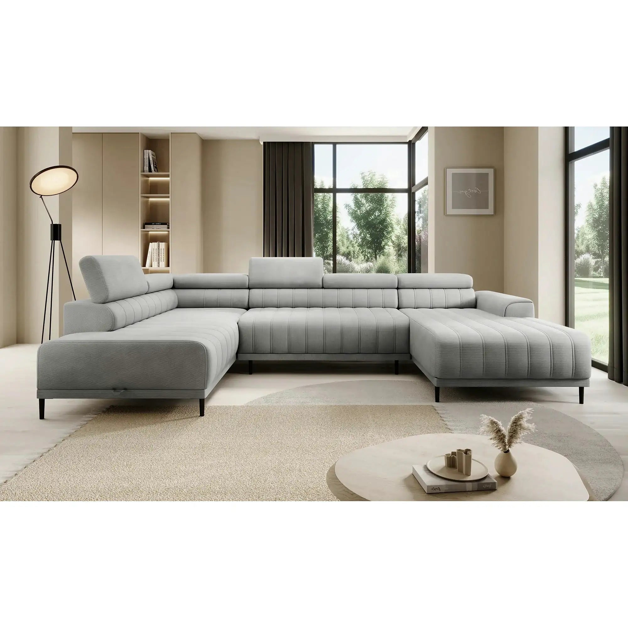 Coltar extensibil CALDO XL, personalizabil, cu lada depozitare si tetiere reglabile, 342x200x99 cm