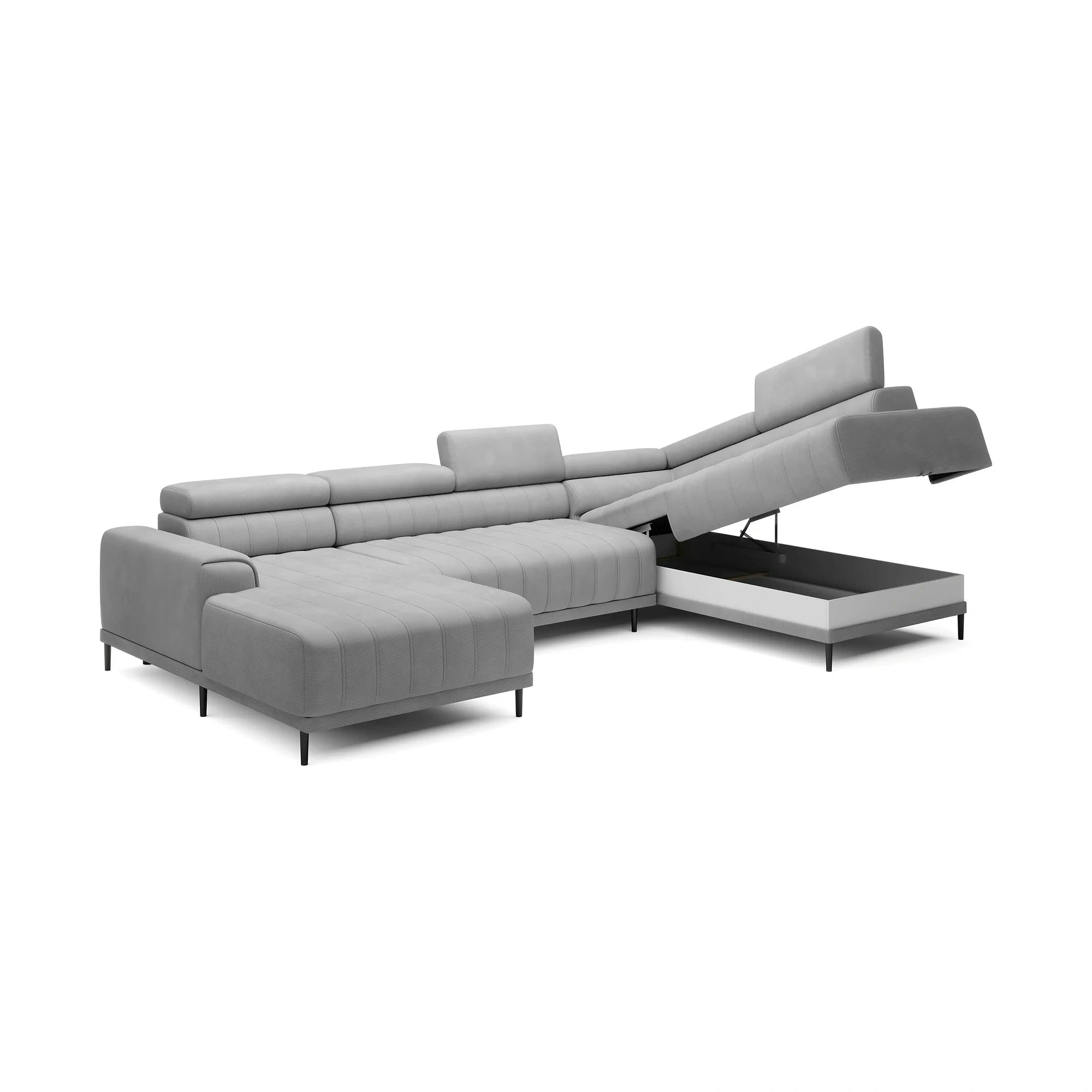 Coltar extensibil CALDO XL, personalizabil, cu lada depozitare si tetiere reglabile, 342x200x99 cm