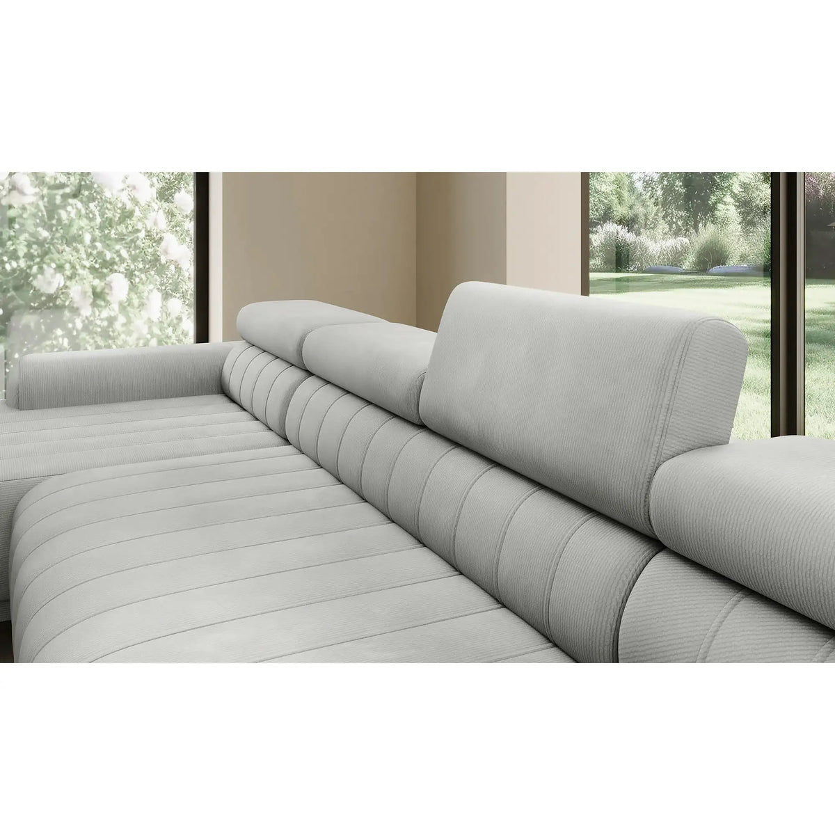 Coltar extensibil CALDO XL, personalizabil, cu lada depozitare si tetiere reglabile, 342x200x99 cm