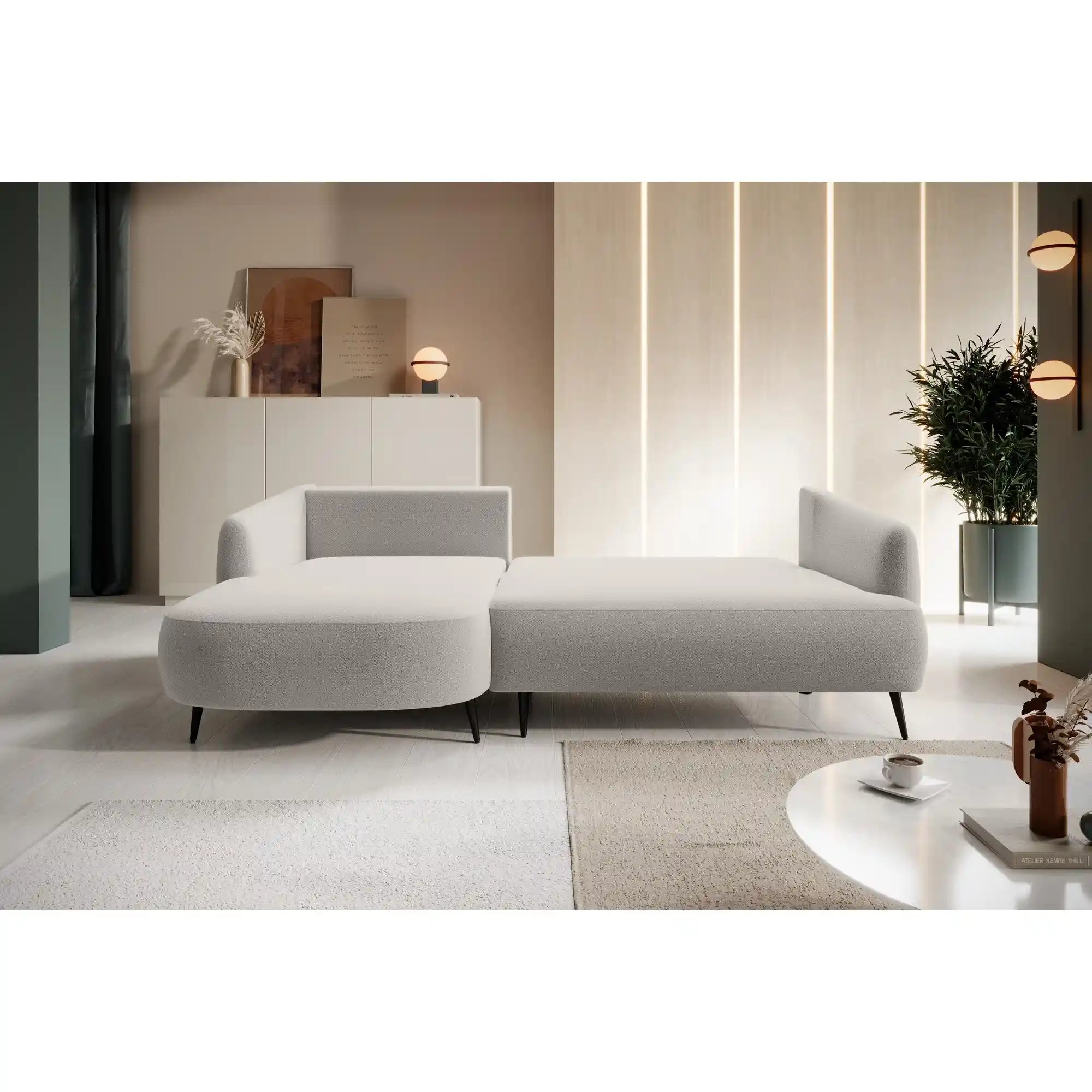 Coltar extensibil CANDY, sezlong stanga, stofa catifelata gri - Whisper 16, Gama Premium, cu lada depozitare, 256x166x85 cm