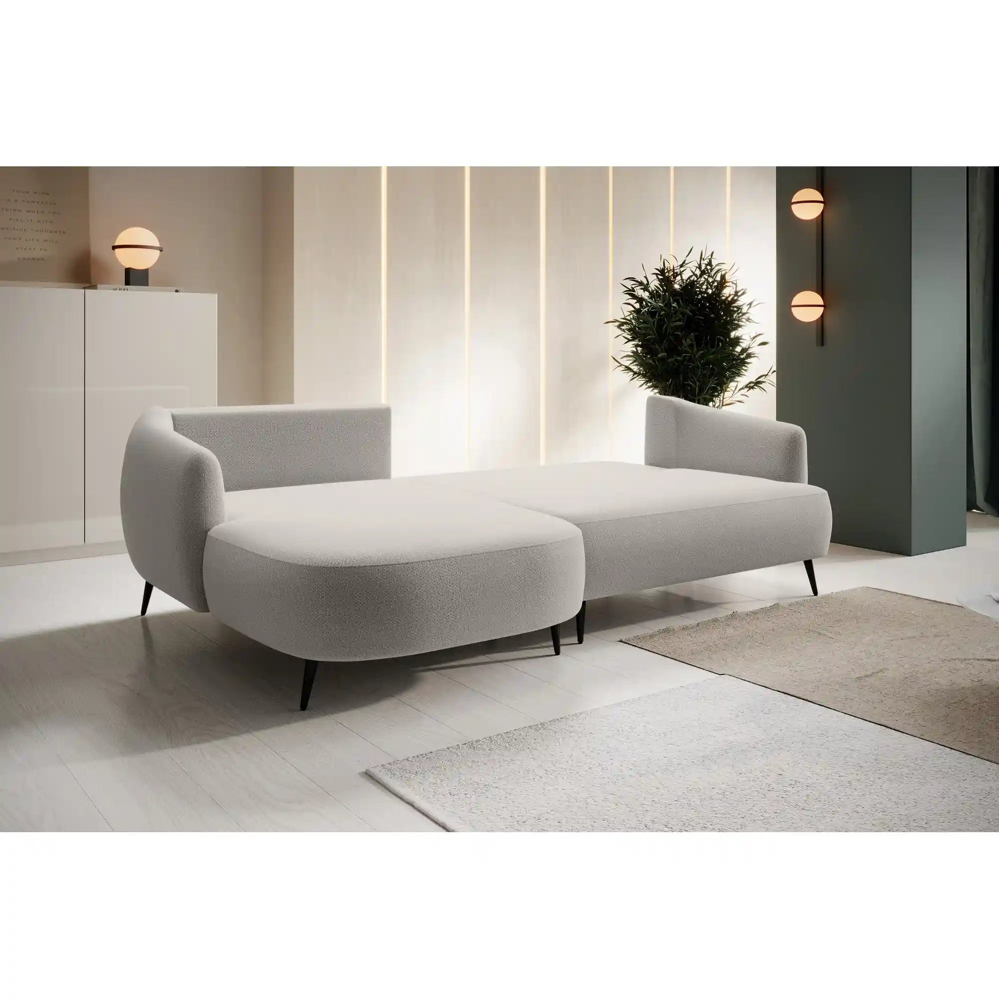 Coltar extensibil CANDY, sezlong stanga, stofa catifelata gri - Whisper 16, Gama Premium, cu lada depozitare, 256x166x85 cm