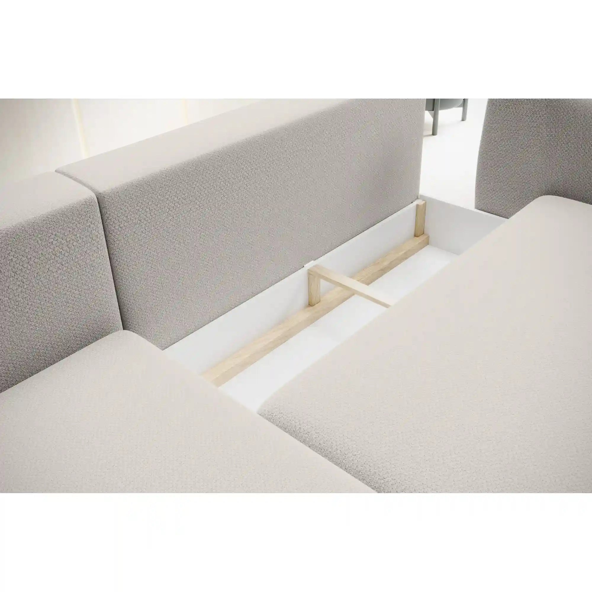 Coltar extensibil CANDY, sezlong stanga, stofa catifelata gri - Whisper 16, Gama Premium, cu lada depozitare, 256x166x85 cm