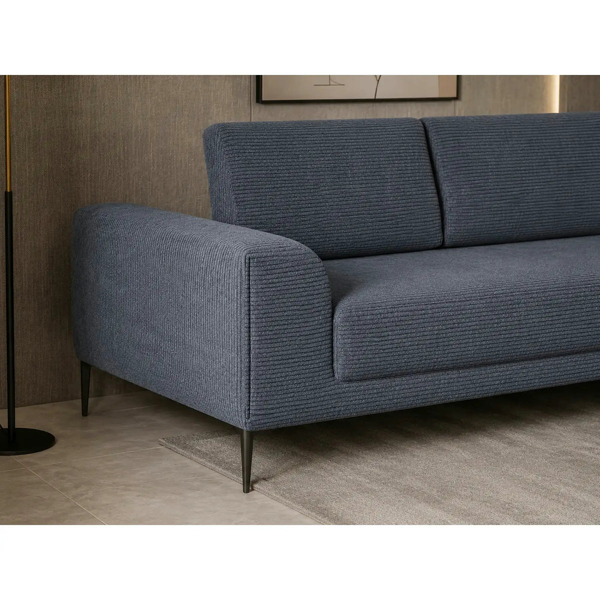 Coltar extensibil CAPITOL, sezlong dreapta, stofa catifelata gri inchis - Whisper 15, cu lada depozitare, 276x175x89 cm
