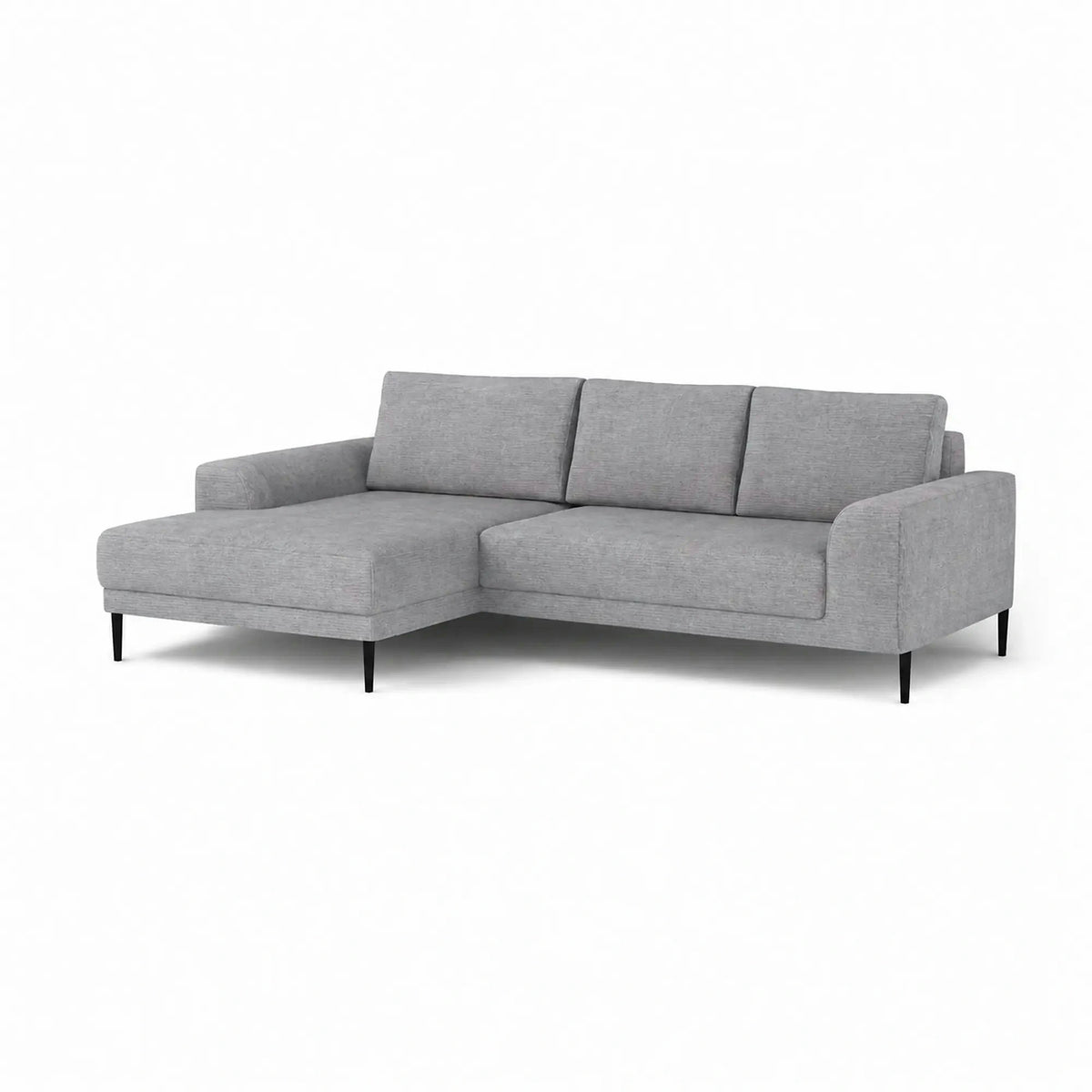 Coltar extensibil CAPITOL, sezlong stanga, stofa catifelata gri - Whisper 17, cu lada depozitare, 276x175x89 cm