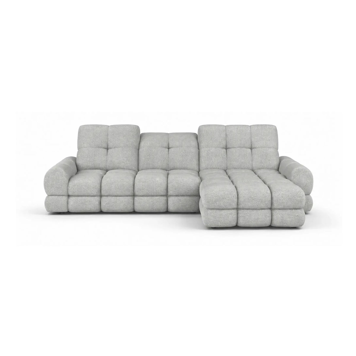 Coltar extensibil confortabil TOLLO MINI, sezlong dreapta, stofa catifelata gri - Element 24, cu lada depozitare si reglaj electric, 283x171x105 cm