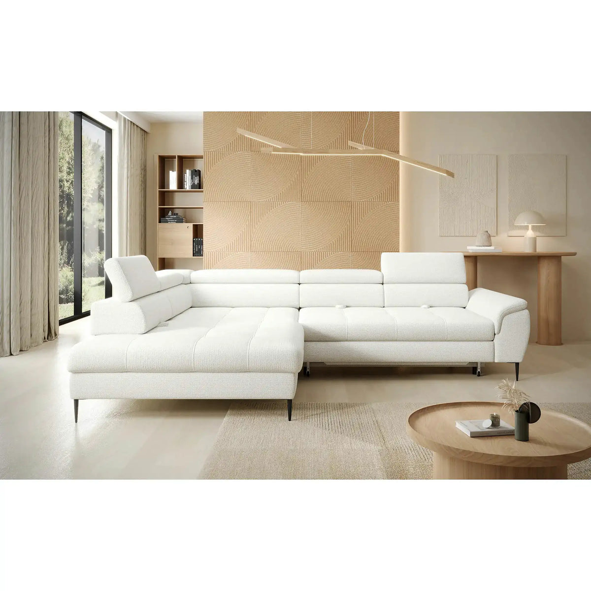 Coltar extensibil EMPOLI L, personalizabil, cu lada depozitare si tetiere reglabile, 289x218x94 cm