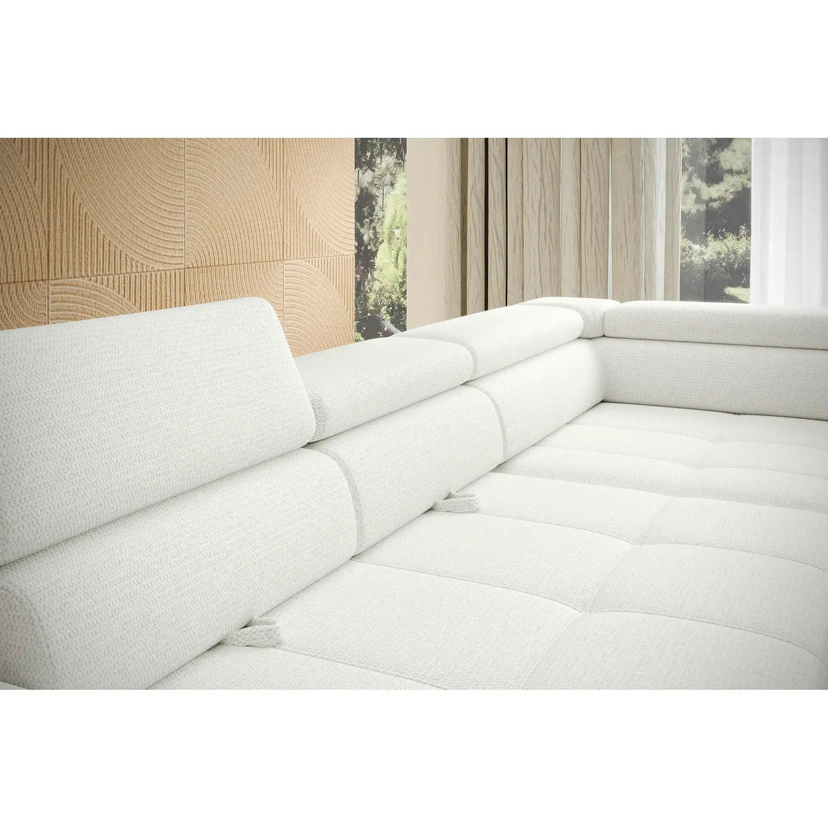 Coltar extensibil EMPOLI L, personalizabil, cu lada depozitare si tetiere reglabile, 289x218x94 cm