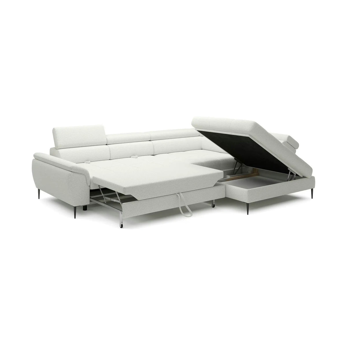Coltar extensibil EMPOLI L, personalizabil, cu lada depozitare si tetiere reglabile, 289x218x94 cm