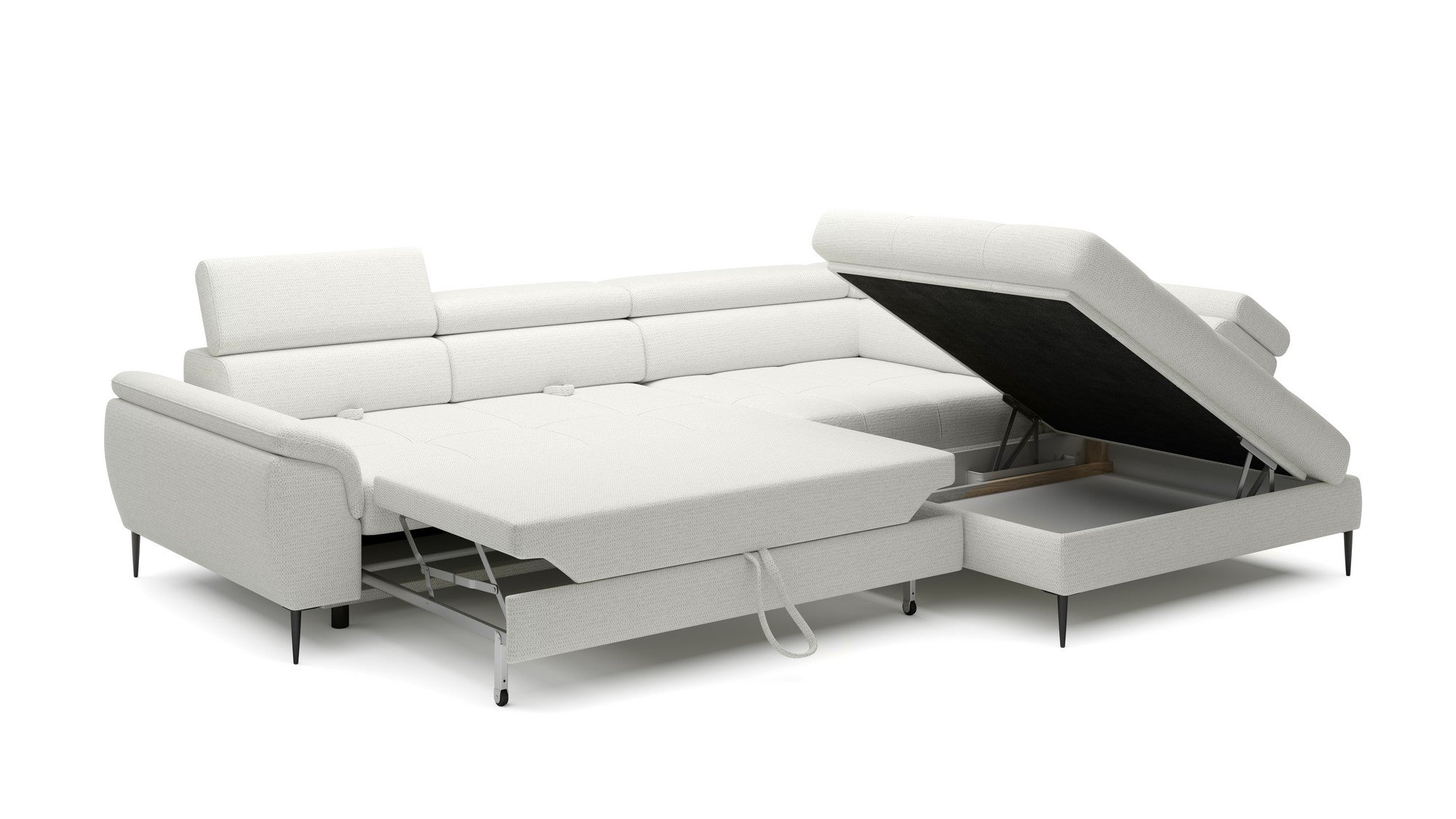 Coltar extensibil EMPOLI L, personalizabil materiale gama Oferta Avantaj, cu lada depozitare si tetiere reglabile, 289x218x94 cm