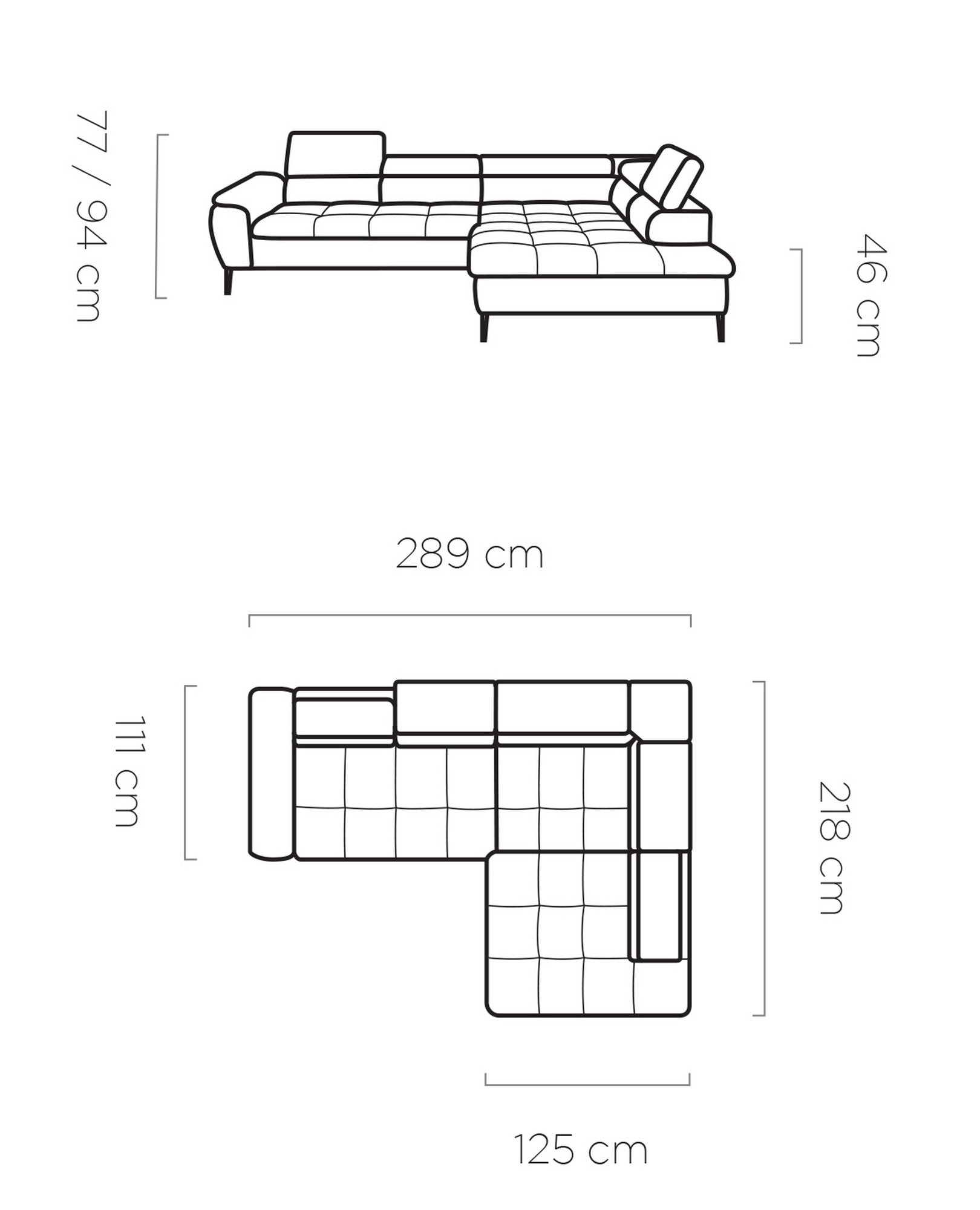 Coltar extensibil EMPOLI L, personalizabil materiale gama Oferta Avantaj, cu lada depozitare si tetiere reglabile, 289x218x94 cm