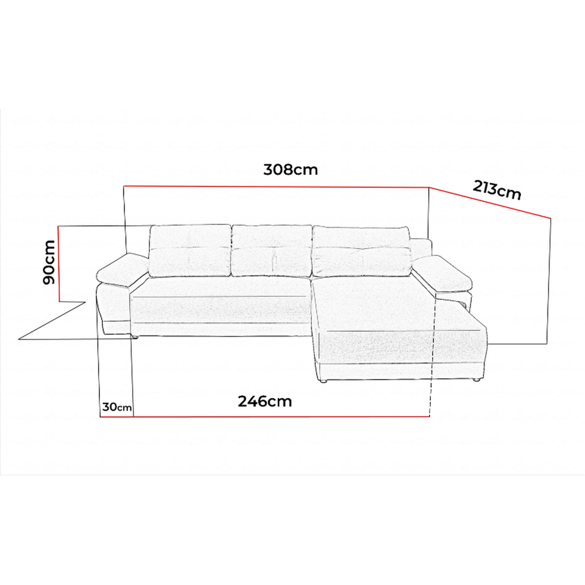 Coltar extensibil EVEREST, personalizabil materiale Gama Oferta Avantaj, cu lada depozitare, 308x213x90 cm