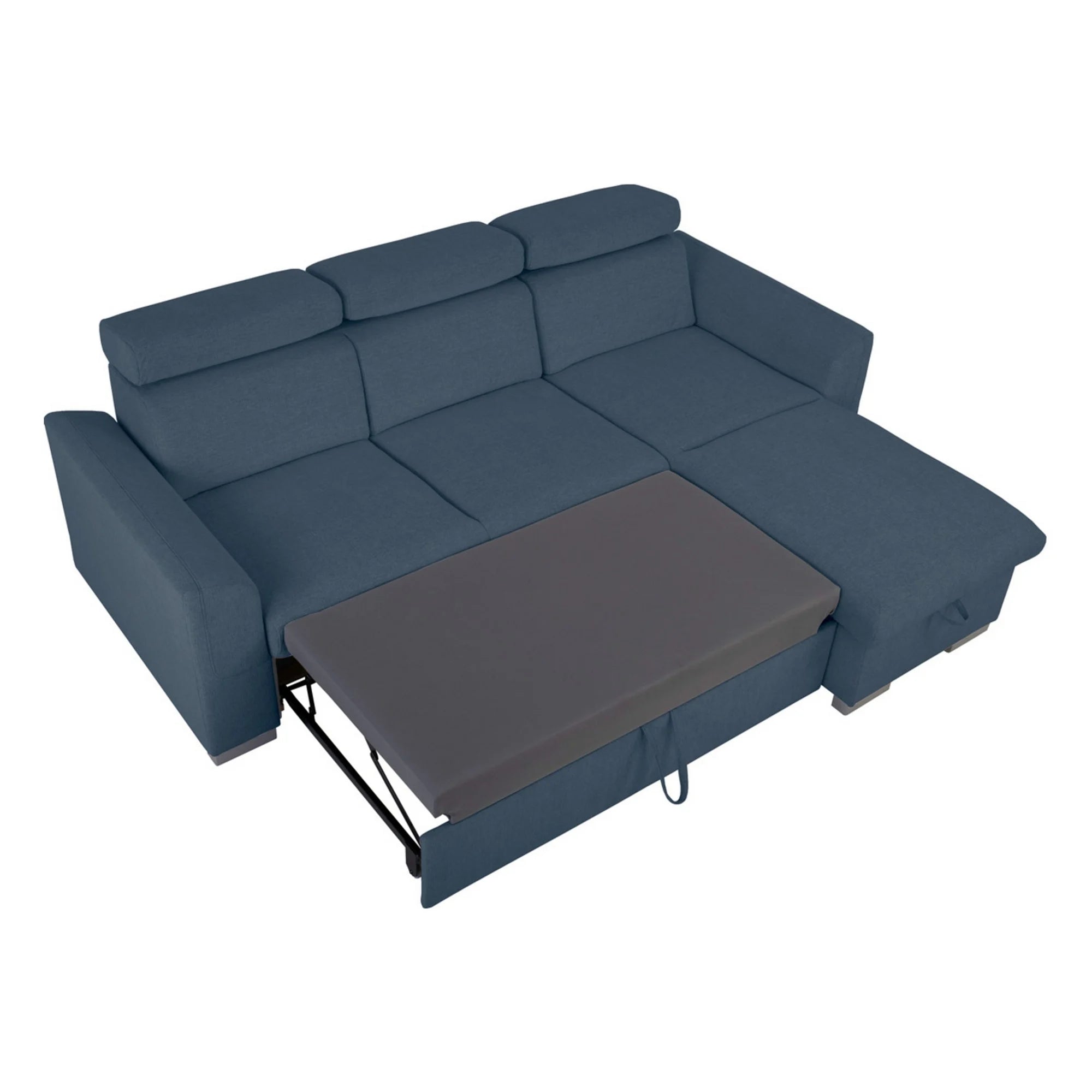 Coltar extensibil EVIA, universal, stofa clasica albastru - Sorella 77, cu lada depozitare, 243x186x98 cm