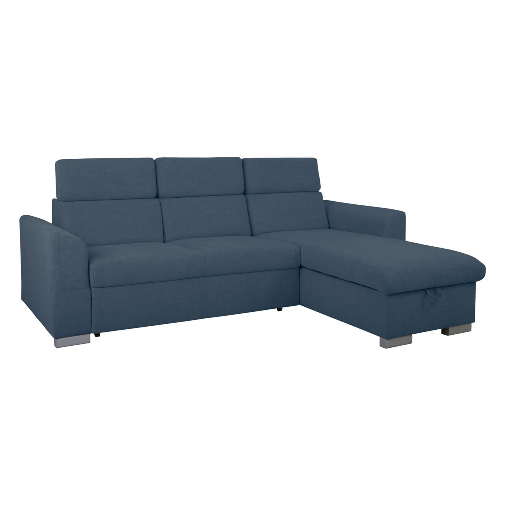 Coltar extensibil EVIA, universal, stofa clasica albastru - Sorella 77, cu lada depozitare, 243x186x98 cm