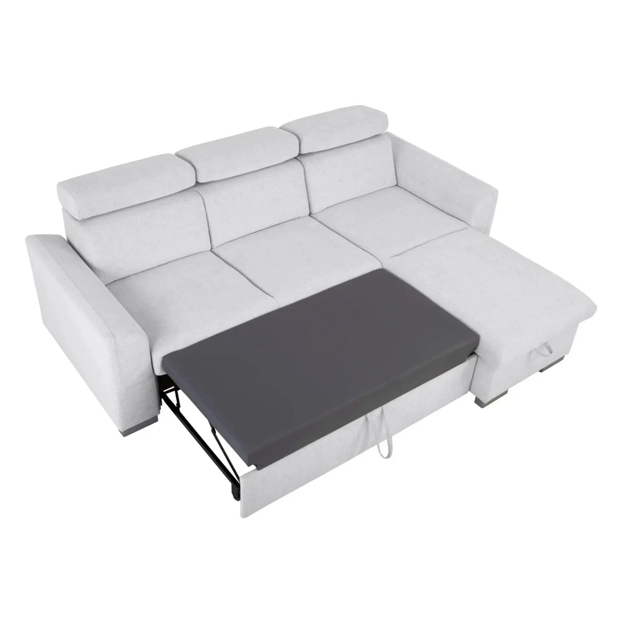 Coltar extensibil EVIA, universal, stofa clasica gri deschis - Sorella 01, cu lada depozitare, 243x186x98 cm