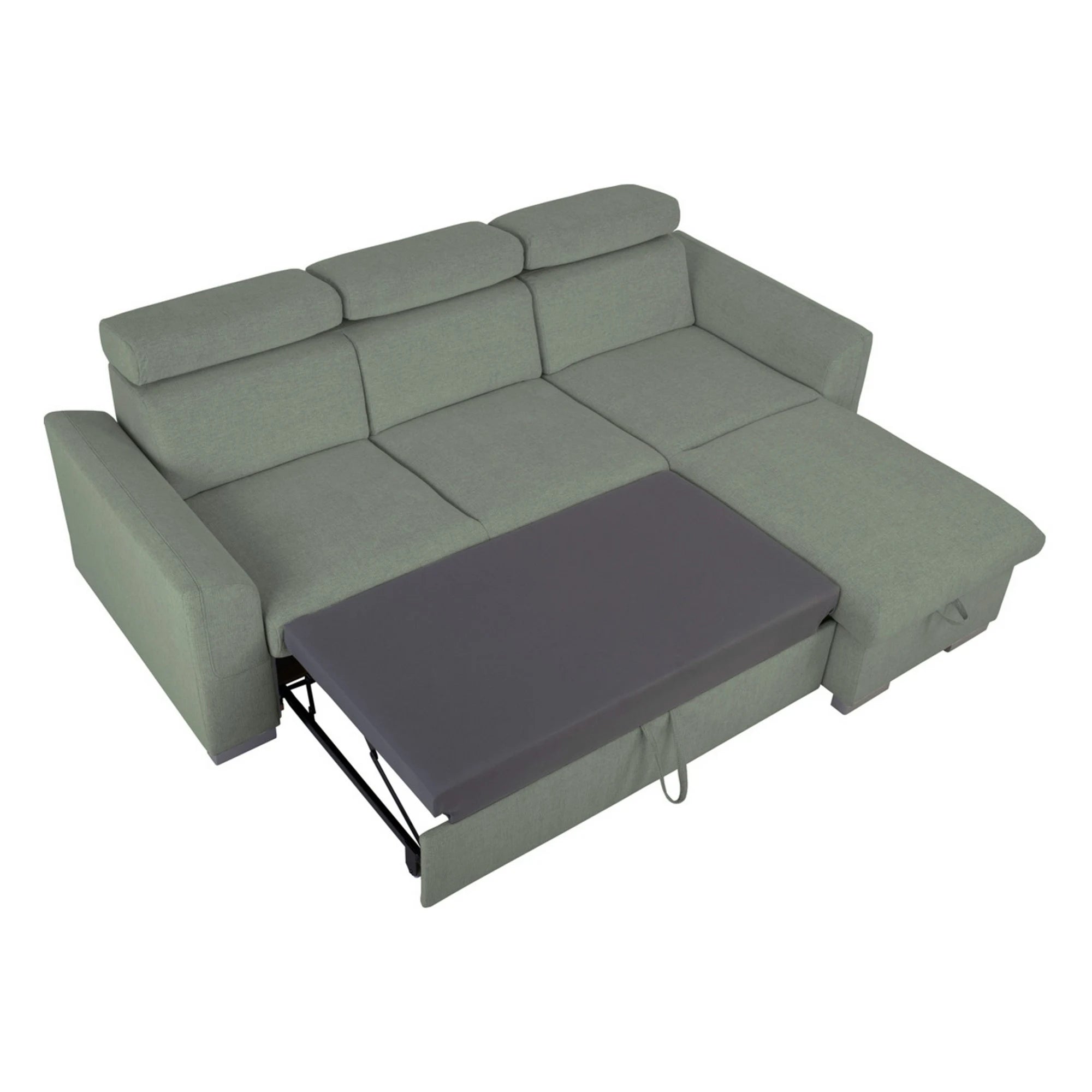 Coltar extensibil EVIA, universal, stofa clasica verde - Sorella 34, cu lada depozitare, 243x186x98 cm