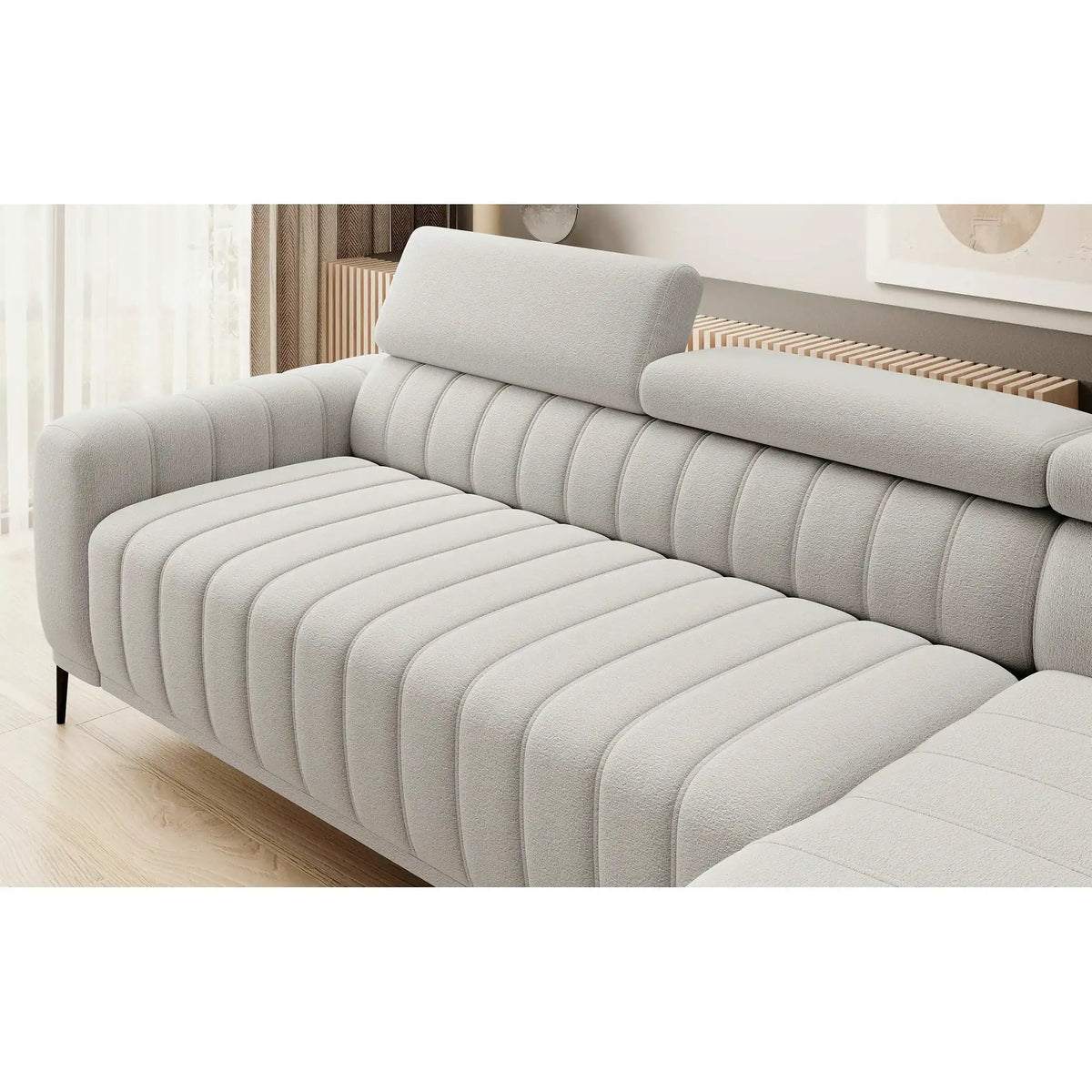 Coltar extensibil GANDI 160, personalizabil, cu lada depozitare si tetiere reglabile, 301x204x99 cm