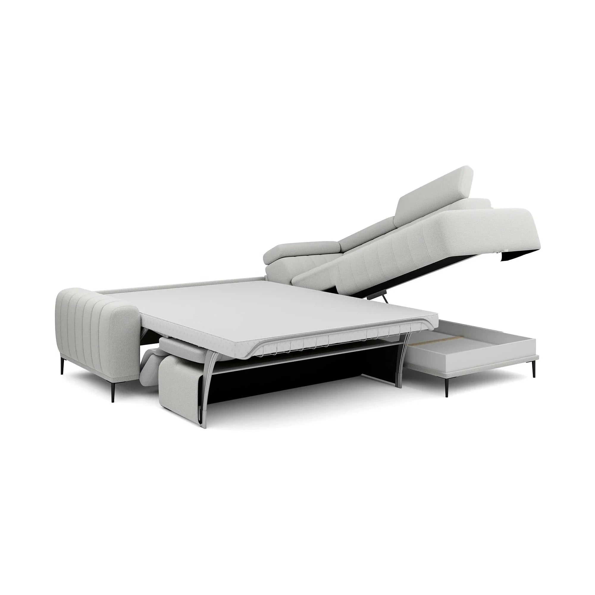 Coltar extensibil GANDI 160, personalizabil, cu lada depozitare si tetiere reglabile, 301x204x99 cm