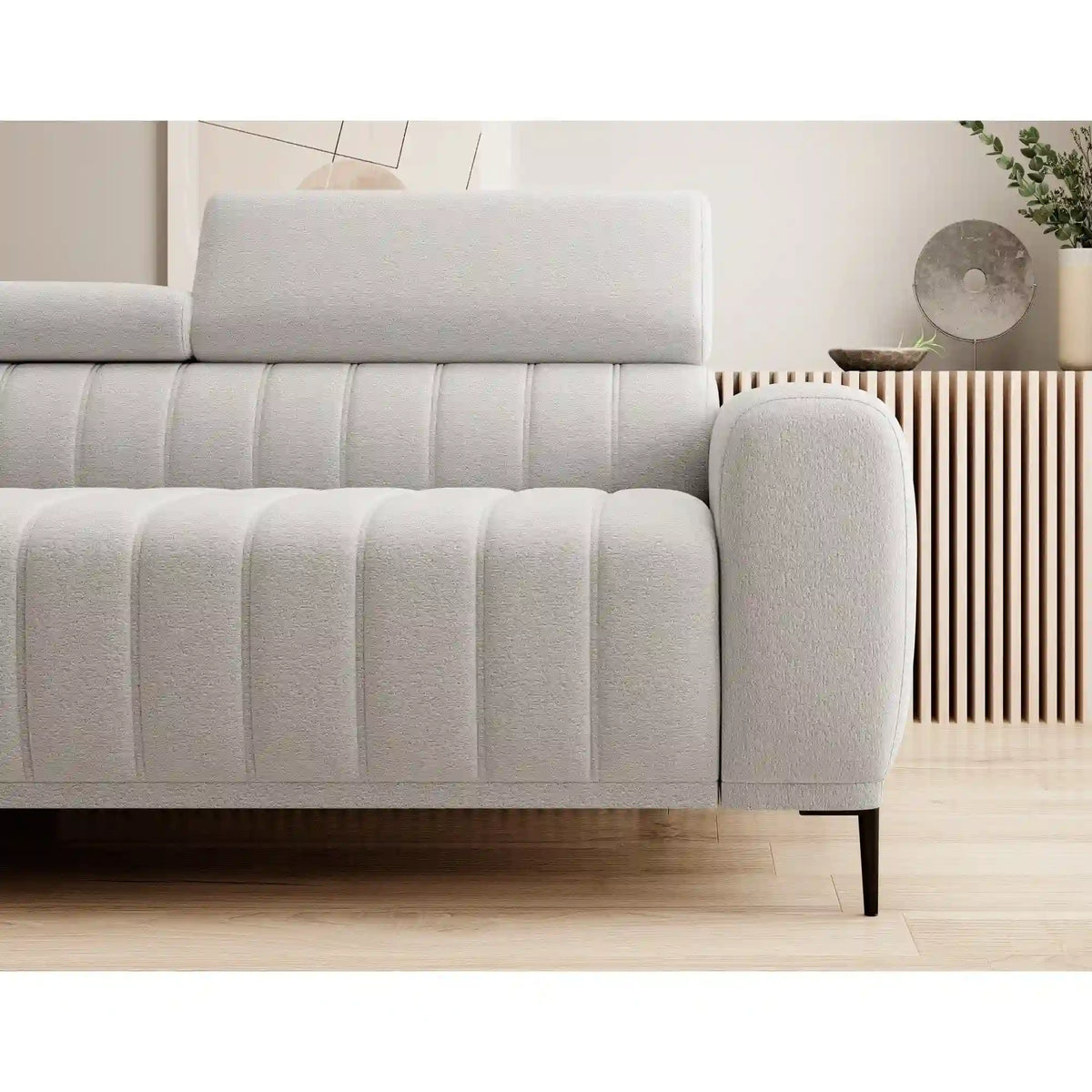 Coltar extensibil GANDI 160, personalizabil material gama Oferta Avantaj, cu lada depozitare si tetiere reglabile, 301x204x99 cm