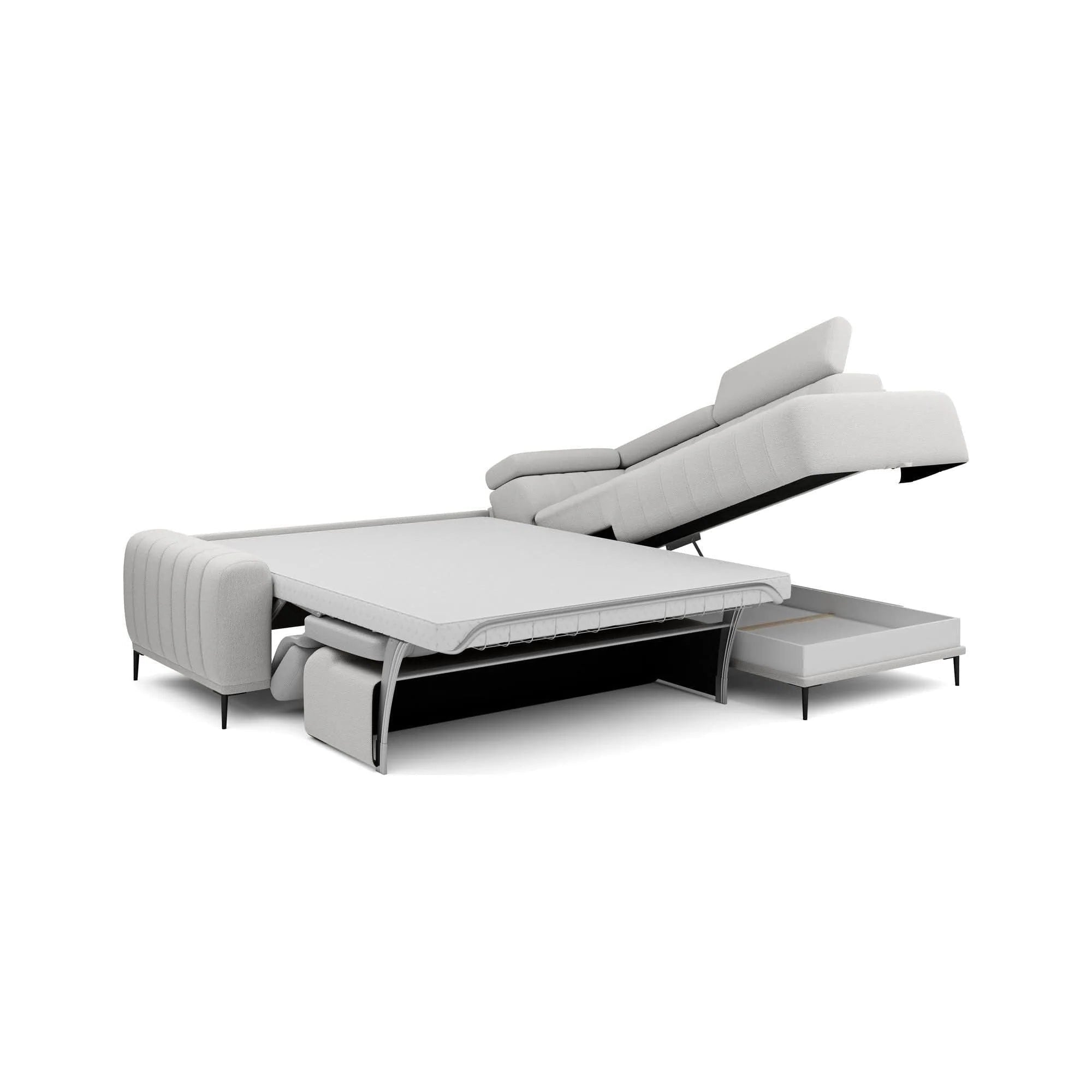 Coltar extensibil GANDI 160, sezlong dreapta, stofa catifelata crem - Salvador 1, Gama Premium, cu lada depozitare, 301x204x99 cm