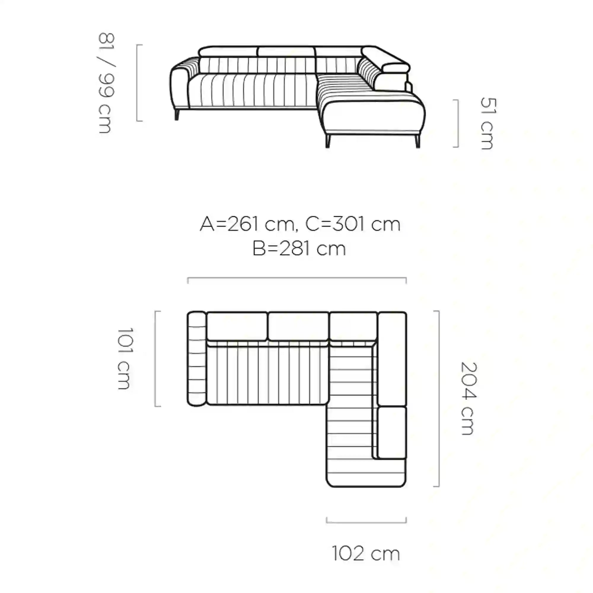 Coltar extensibil GANDI 160, sezlong dreapta, stofa catifelata crem - Salvador 1, Gama Premium, cu lada depozitare, 301x204x99 cm