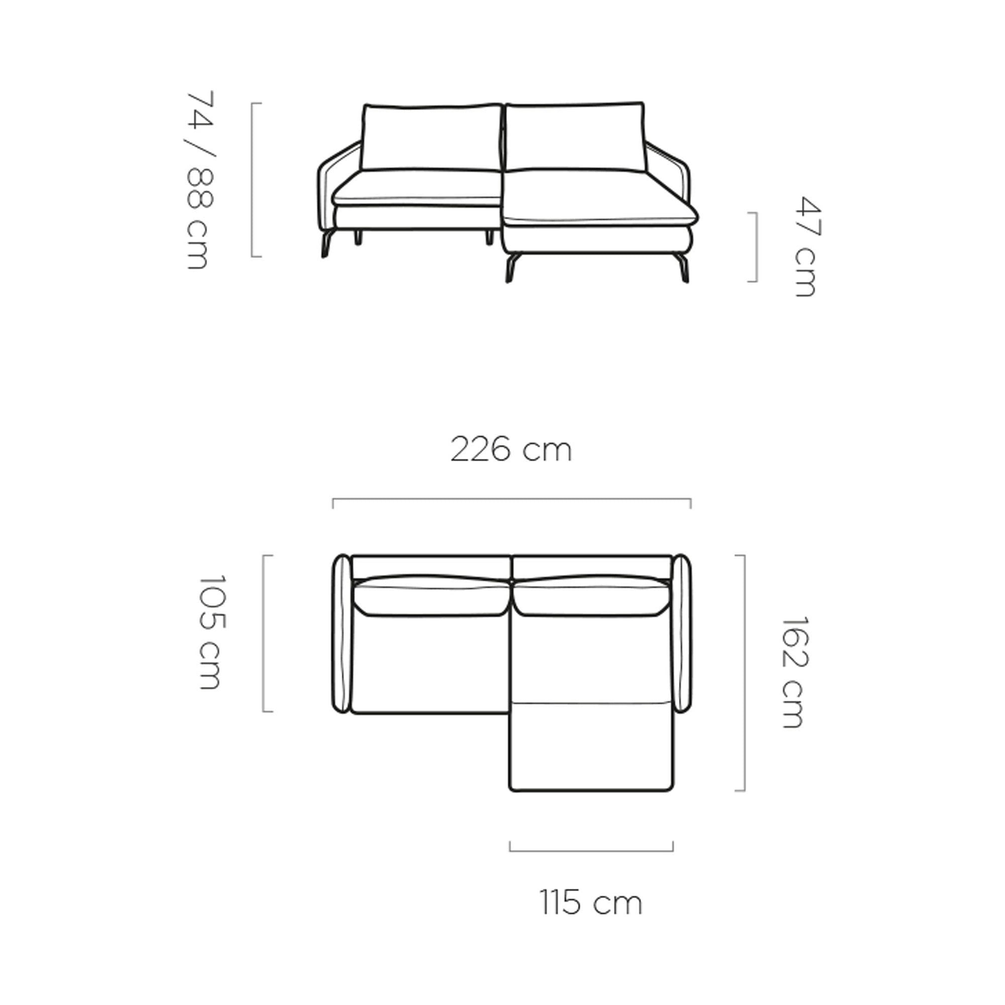 Coltar extensibil GLOSSY, personalizabil materiale gama Oferta Avantaj, cu lada depozitare, 226x162x88 cm
