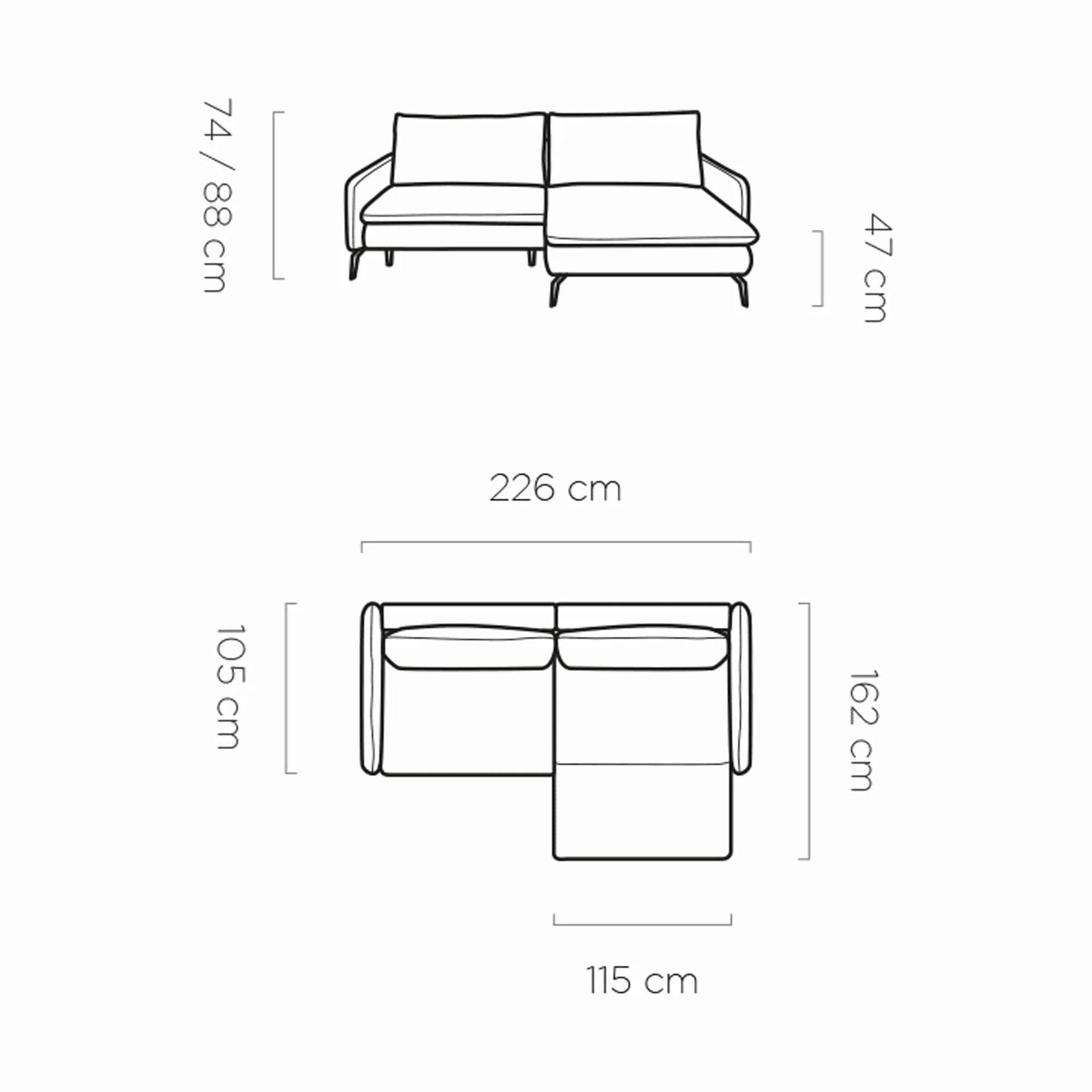 Coltar extensibil GLOSSY, sezlong dreapta, stofa catifelata bej - Riviera 16, cu lada depozitare, 226x162x88 cm