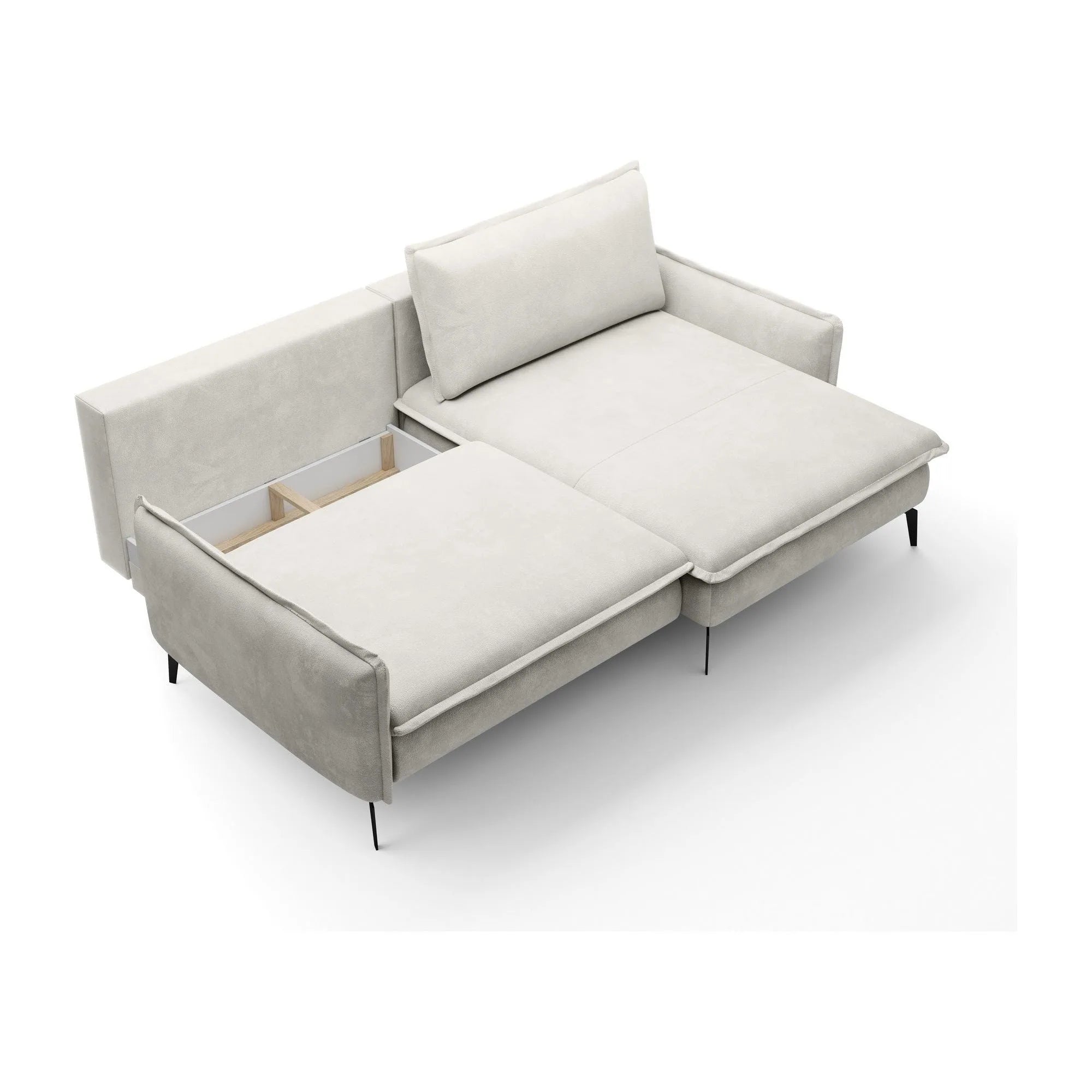 Coltar extensibil GLOSSY, sezlong dreapta, stofa catifelata bej - Riviera 16, cu lada depozitare, 226x162x88 cm