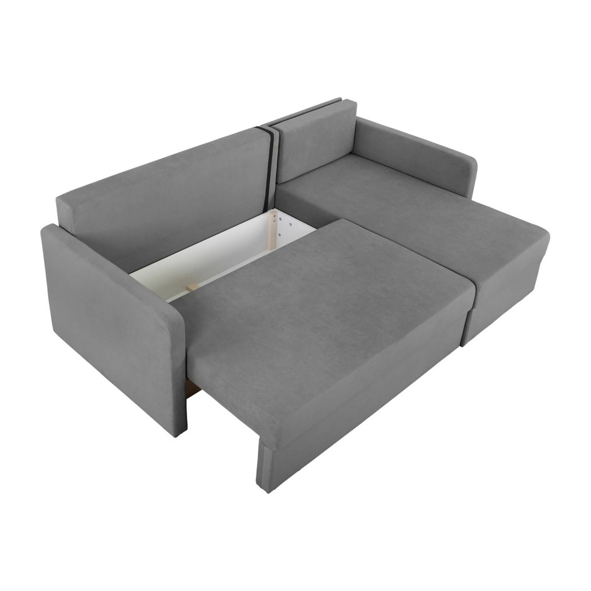 Coltar extensibil IMROS, universal, stofa catifelata gri - Pretty 17, cu lada depozitare, 218x143x93 cm