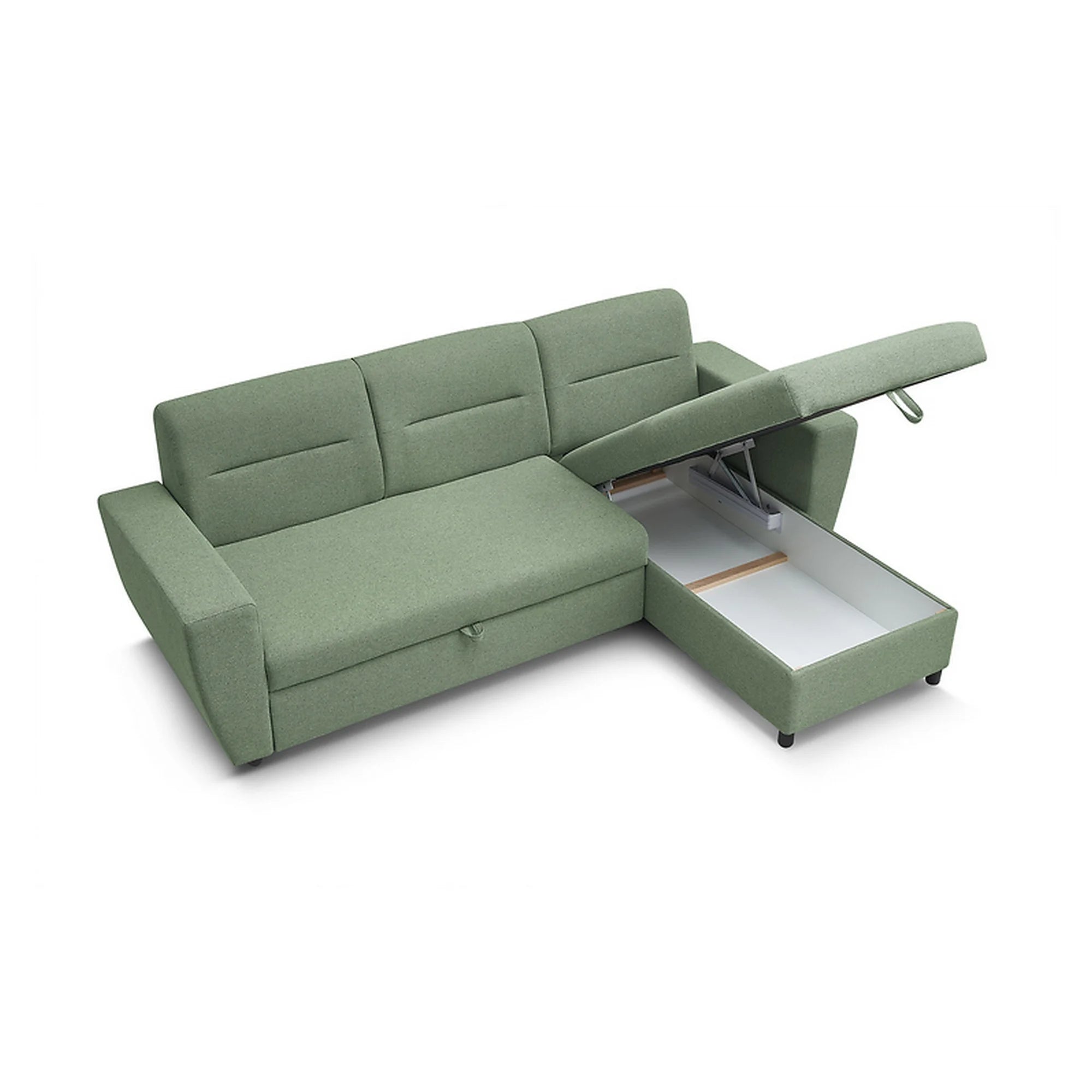 Coltar extensibil KIERTEN, universal, stofa clasica verde - Opium 34, cu lada depozitare, 248x162x84 cm