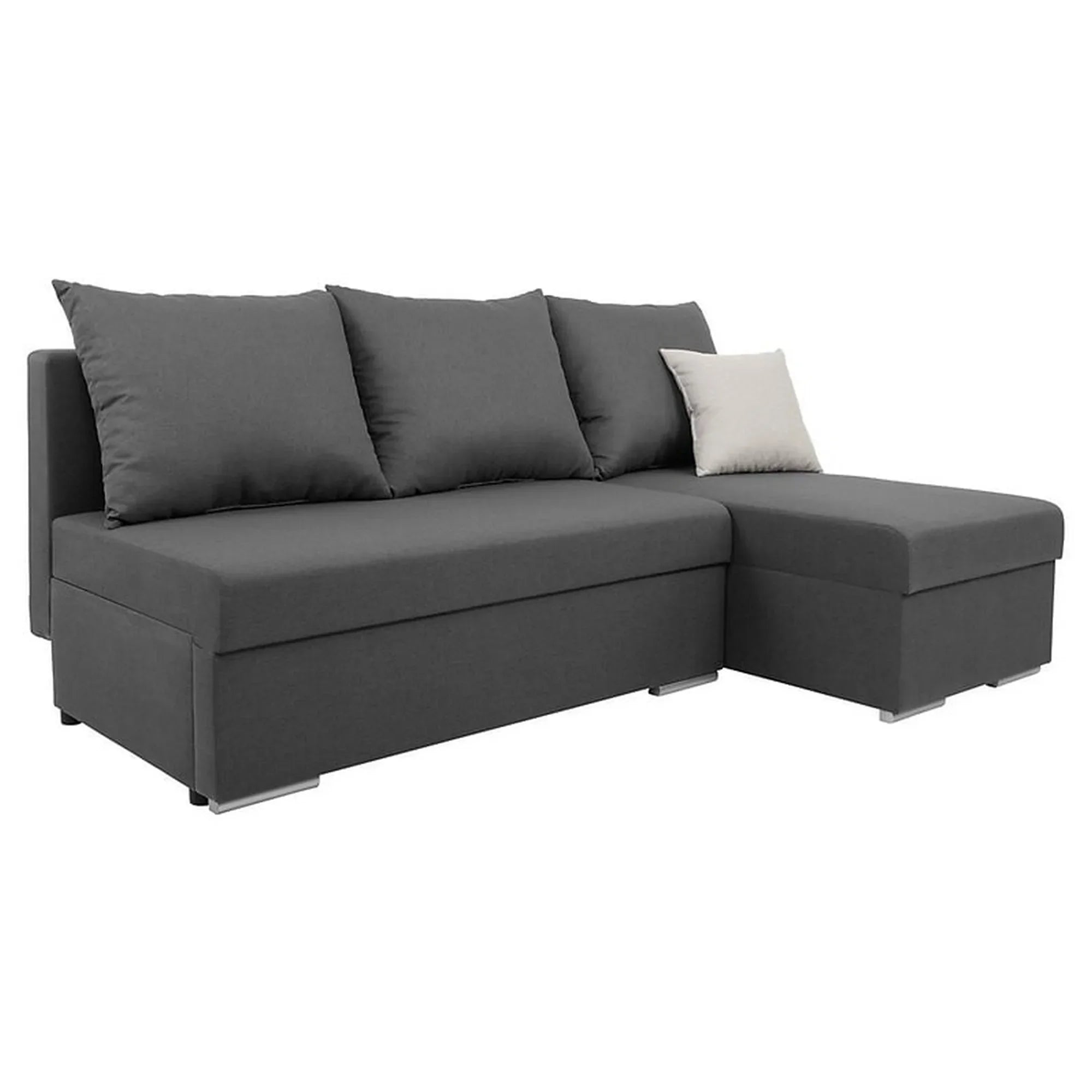 Coltar extensibil LARO, universal, stofa clasica gri, cu lada depozitare, 201x137x96 cm