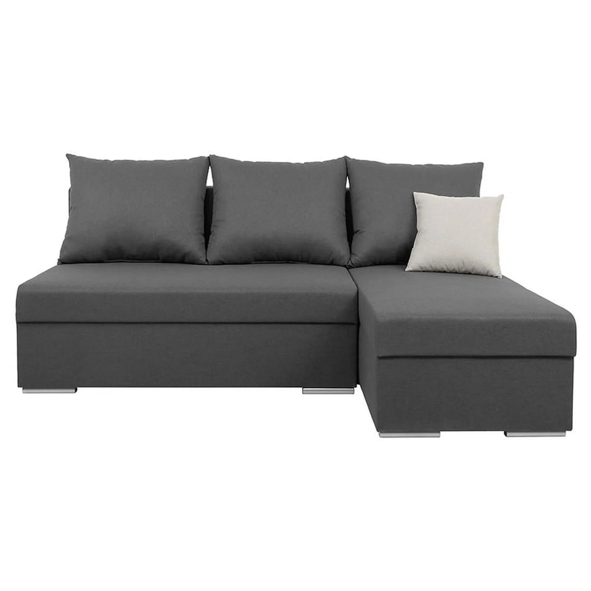 Coltar extensibil LARO, universal, stofa clasica gri, cu lada depozitare, 201x137x96 cm