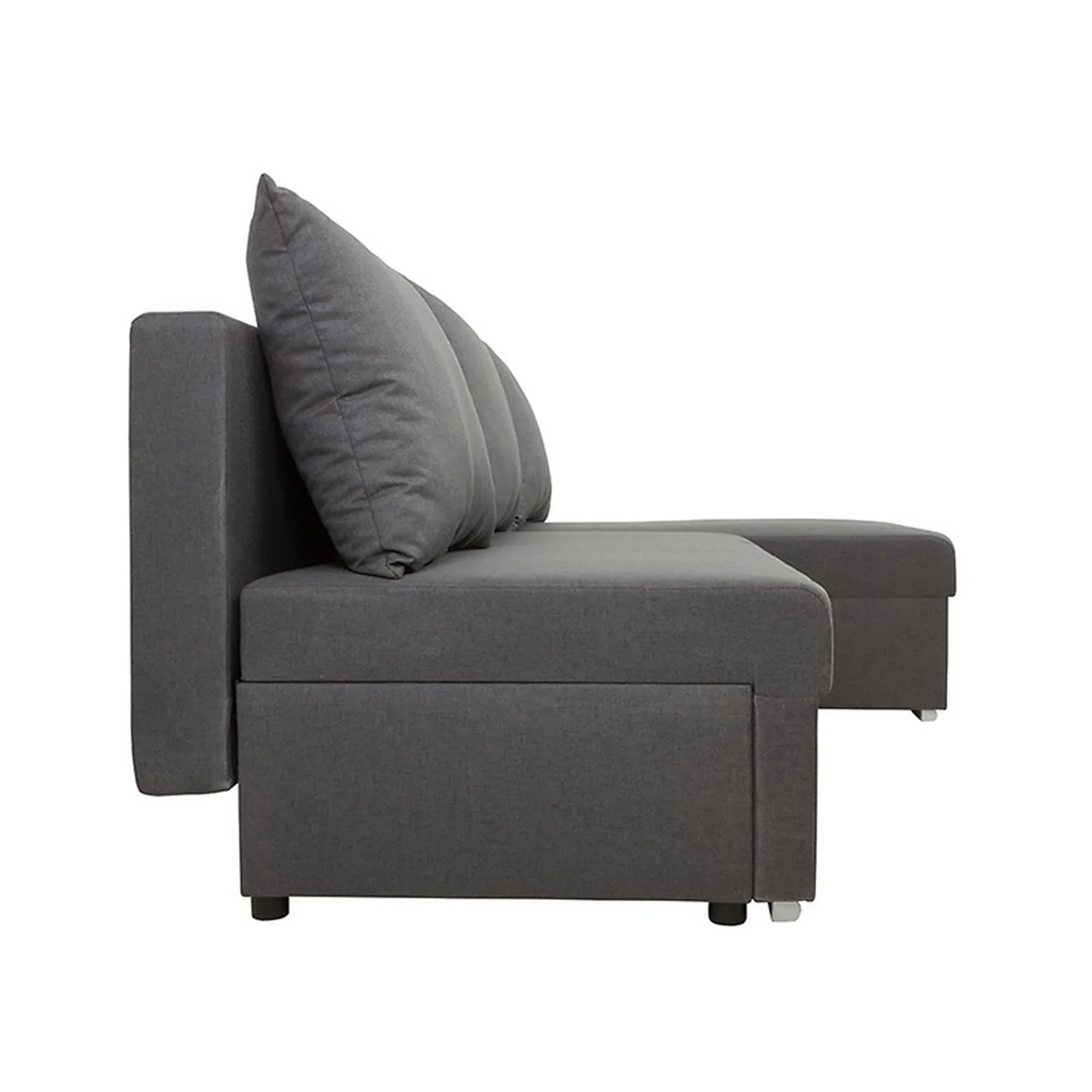 Coltar extensibil LARO, universal, stofa clasica gri, cu lada depozitare, 201x137x96 cm