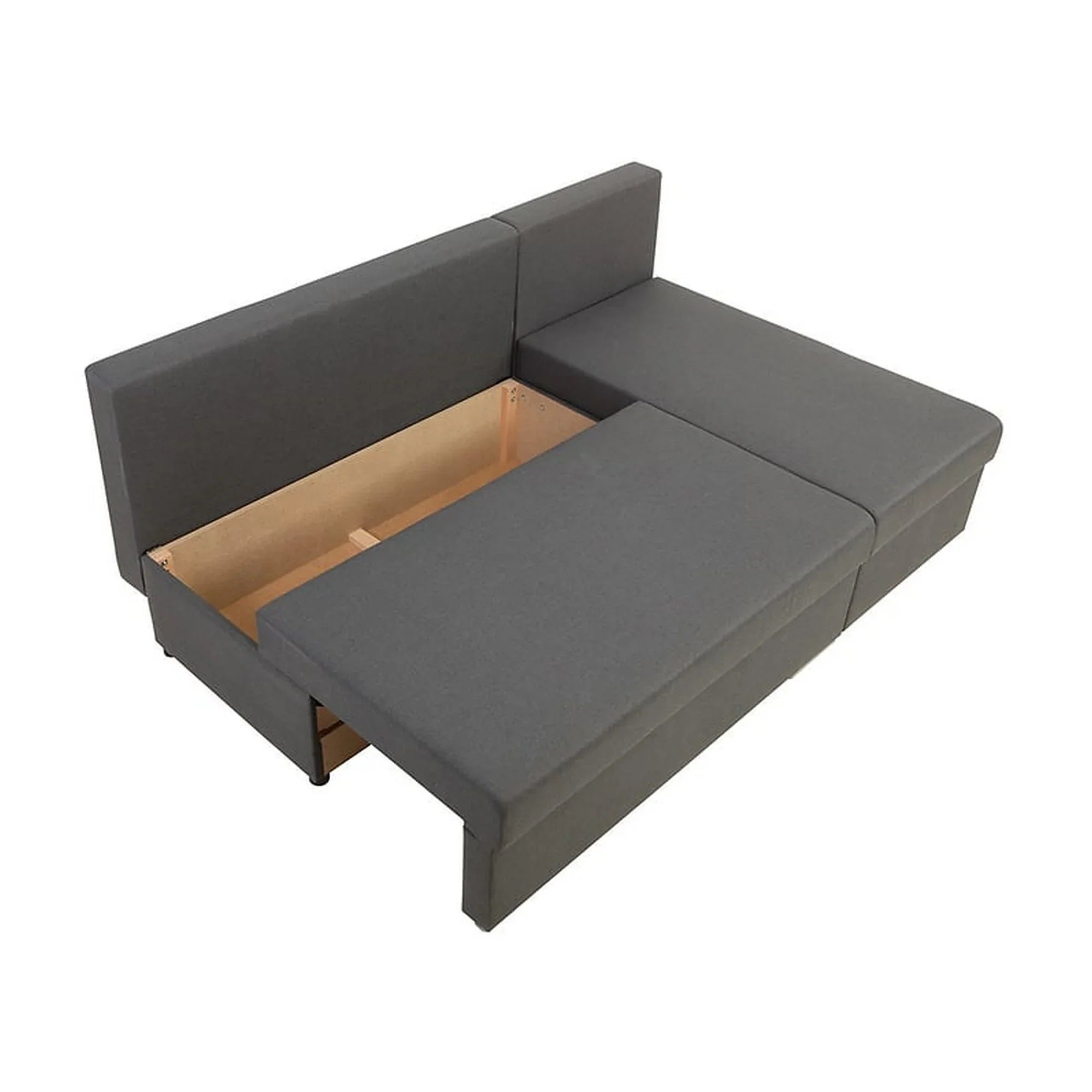 Coltar extensibil LARO, universal, stofa clasica gri, cu lada depozitare, 201x137x96 cm