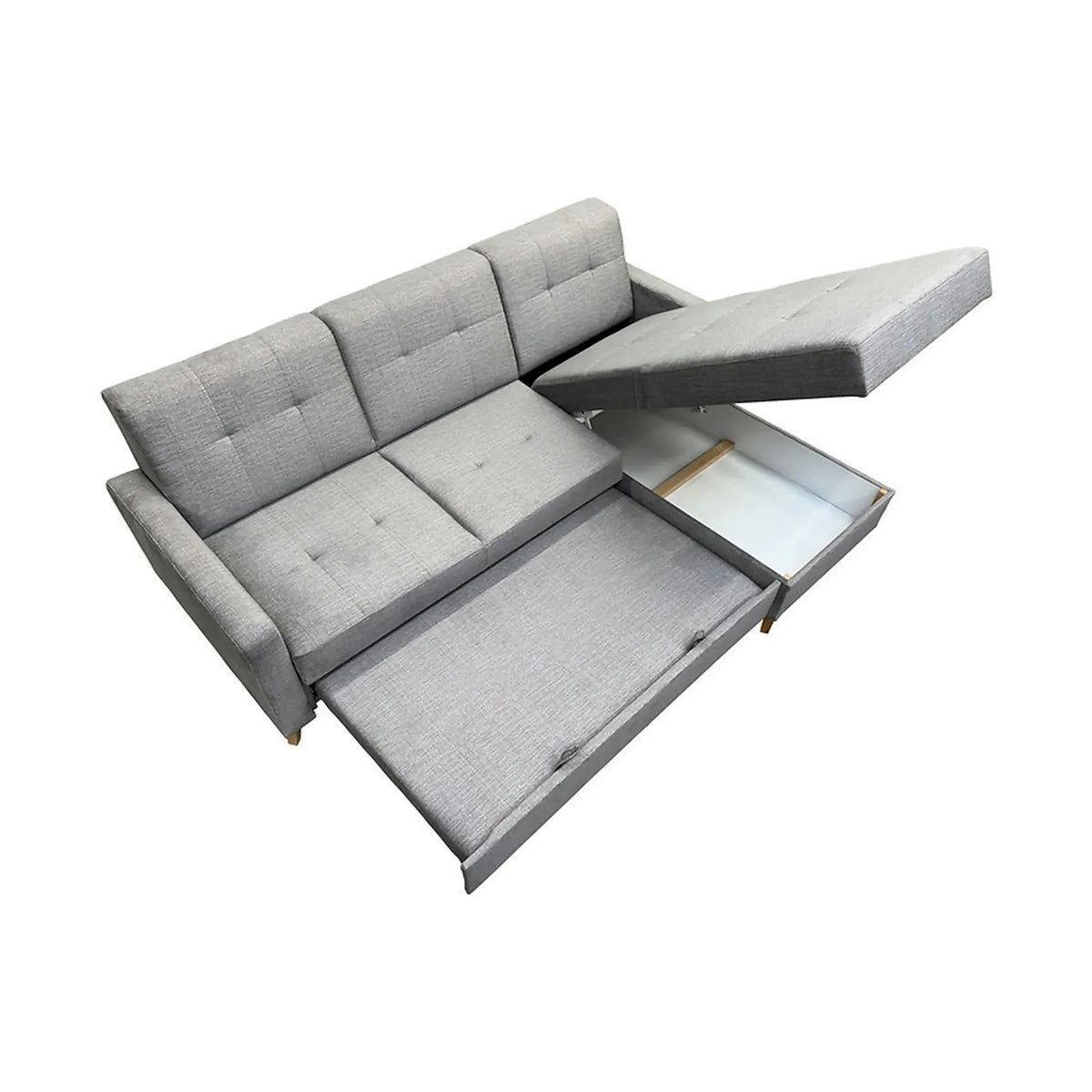 Coltar extensibil LARS, universal, stofa catifelata gri - Voss 07, cu lada depozitare, 223x161x83 cm