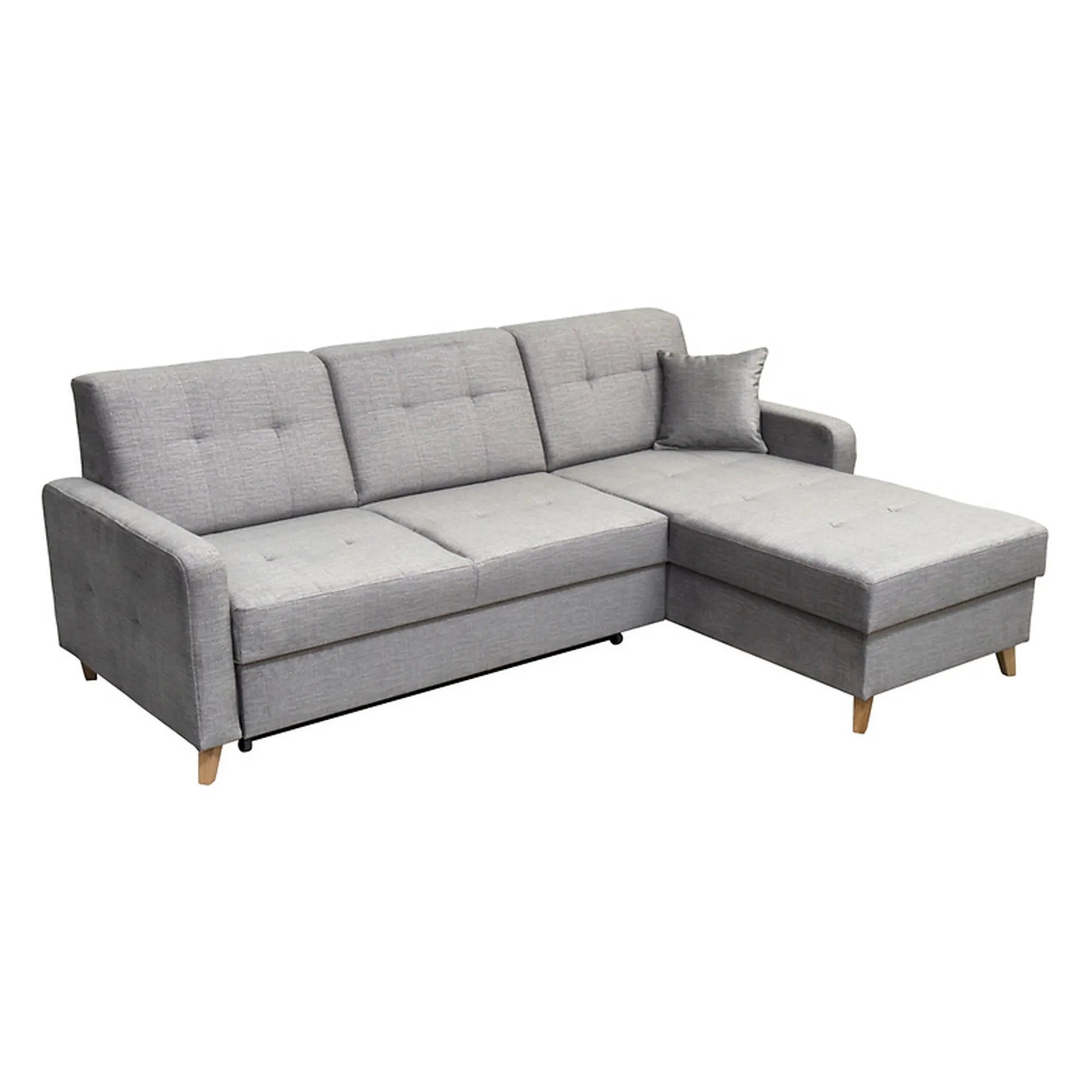 Coltar extensibil LARS, universal, stofa catifelata gri - Voss 07, cu lada depozitare, 223x161x83 cm