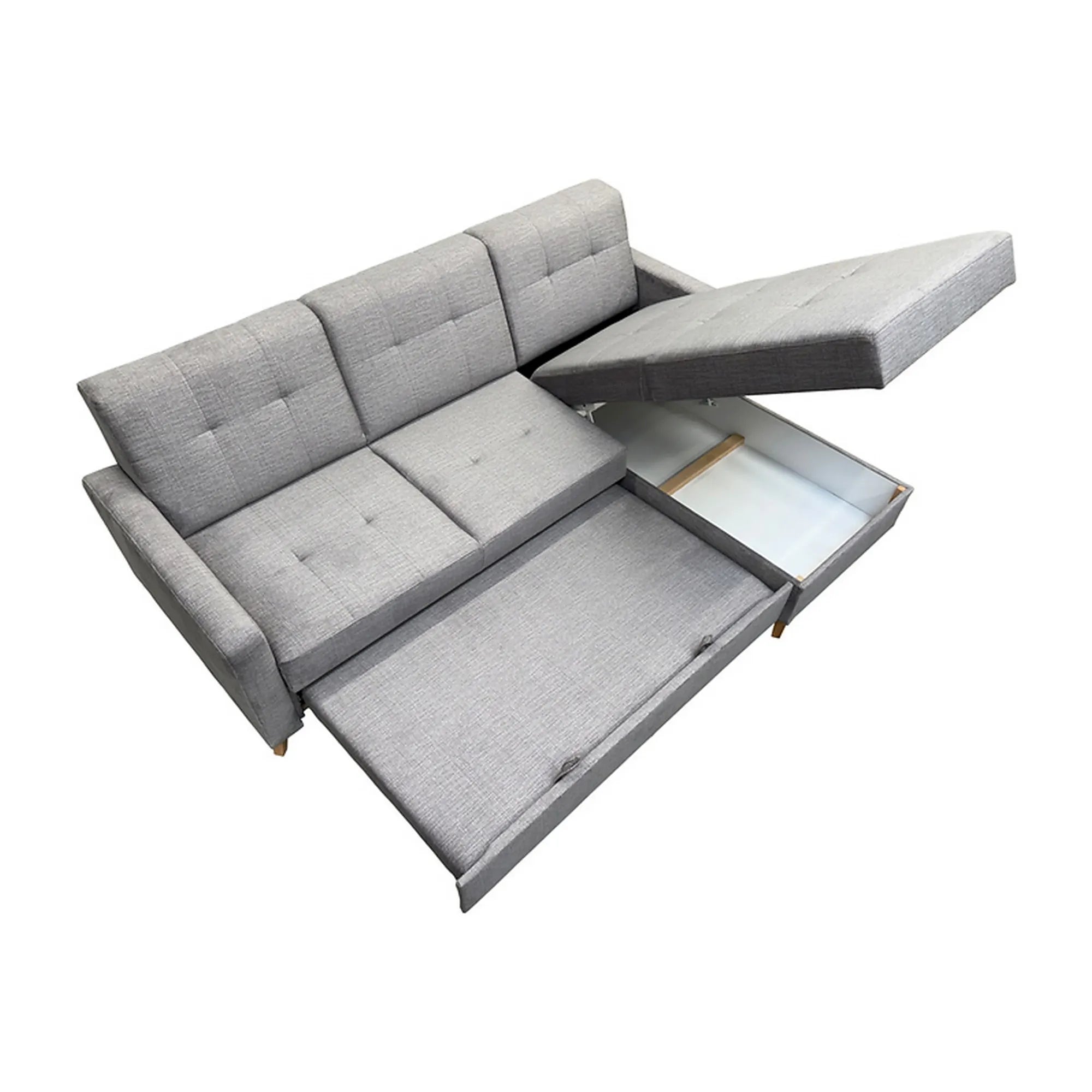 Coltar extensibil LARS, universal, stofa catifelata gri - Voss 07, cu lada depozitare, 223x161x83 cm