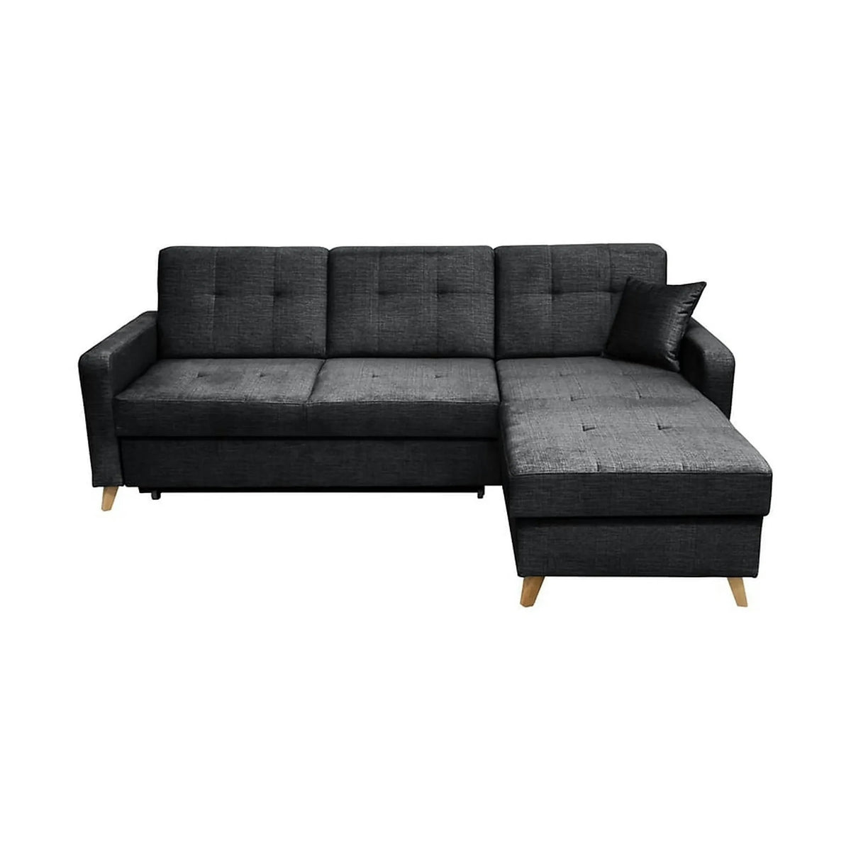 Coltar extensibil LARS, universal, stofa catifelata negru - Voss 19, cu lada depozitare, 223x161x83 cm