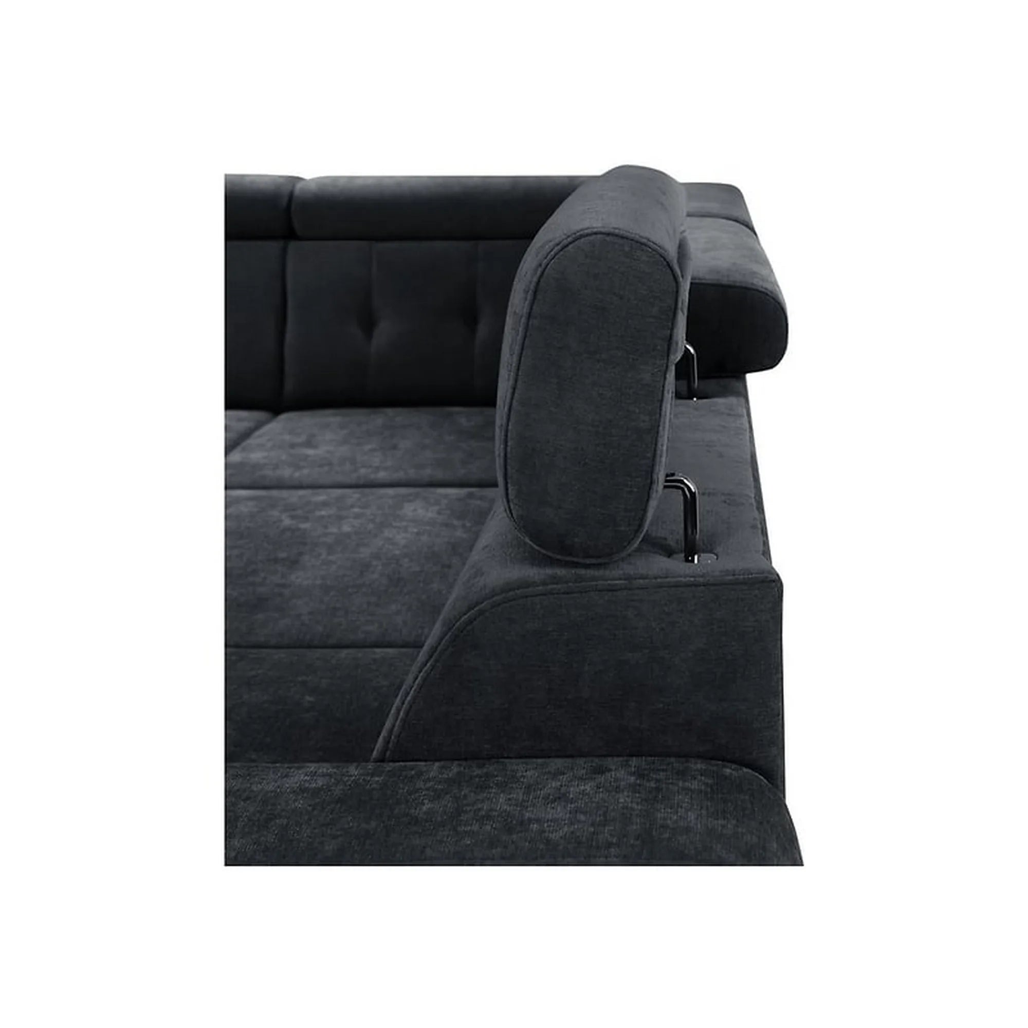 Coltar extensibil MANTO, sezlong dreapta, stofa catifelata negru - Wind 99, cu lada depozitare, 254x182x100 cm