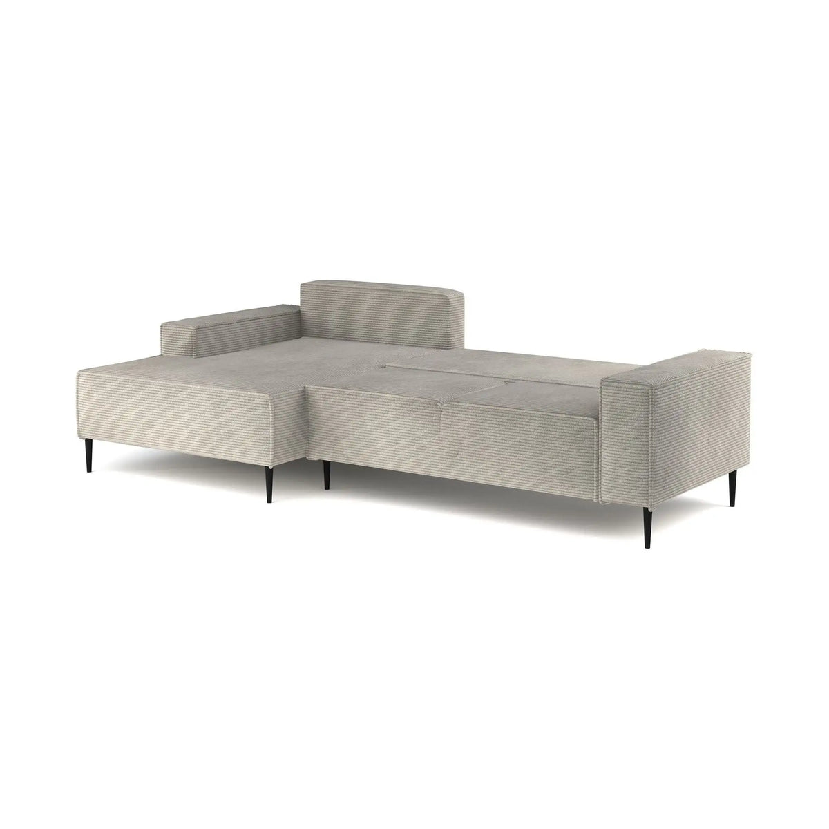 Coltar extensibil MATANO, sezlong stanga, stofa catifelata bej deschis - Ontario 02, Gama Premium, cu lada depozitare, 270x163x89 cm