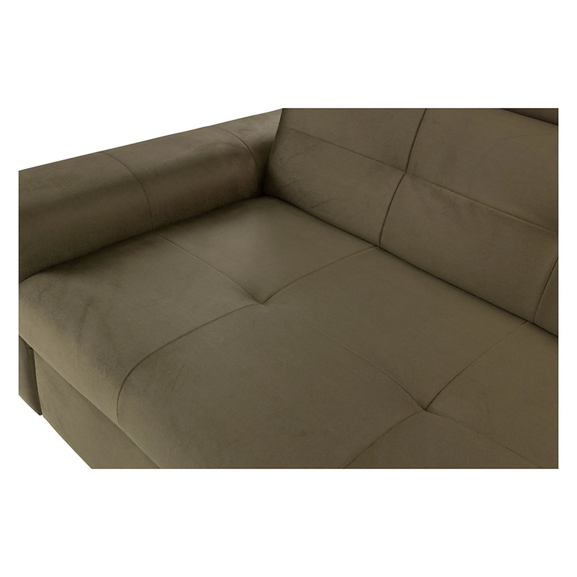 Coltar extensibil MATRAS, sezlong dreapta, stofa catifelata verde olive - Letto 38, cu lada depozitare, 263x205x98 cm