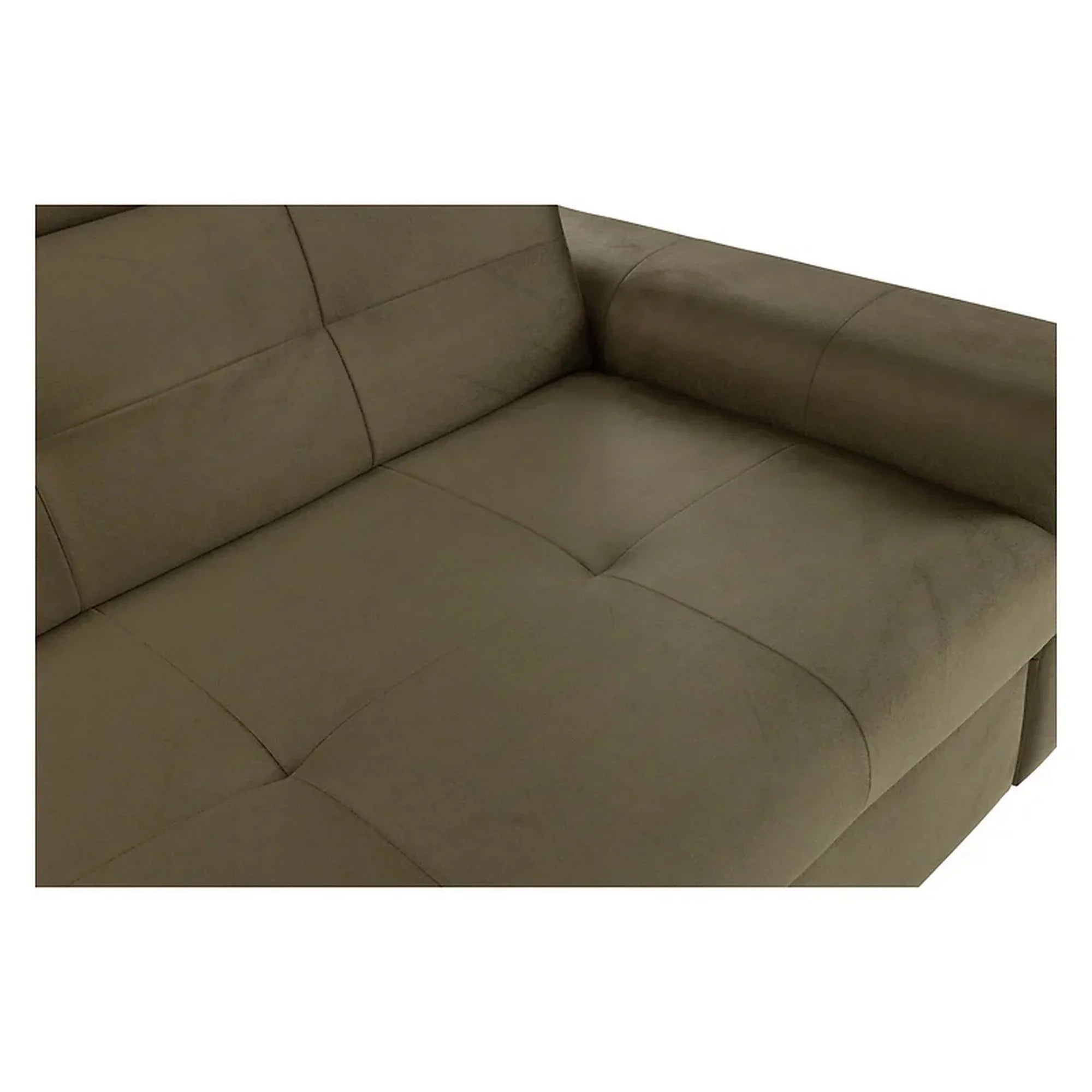 Coltar extensibil MATRAS, sezlong stanga, stofa catifelata verde olive - Letto 38, cu lada depozitare si tetiere reglabile, 263x205x98 cm