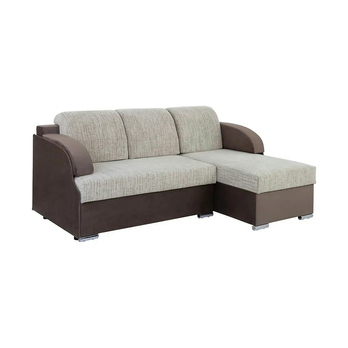 Coltar extensibil MERIN, universal, stofa catifelata maro/gri, cu lada depozitare, 205x138x89 cm