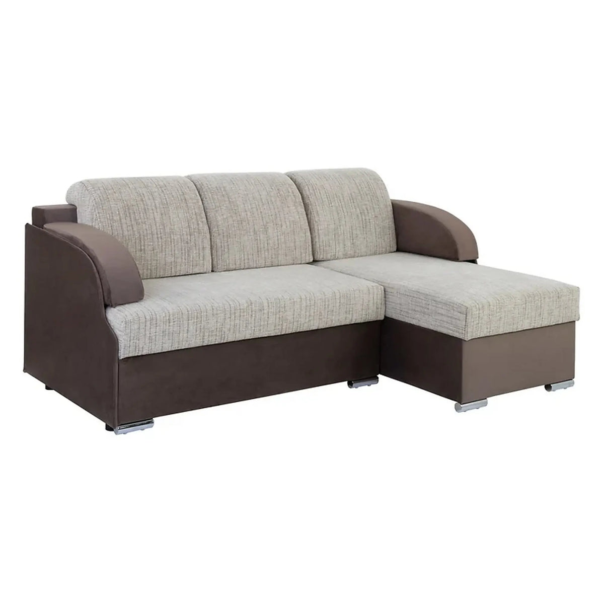 Coltar extensibil MERIN, universal, stofa catifelata maro/gri, cu lada depozitare, 205x138x89 cm